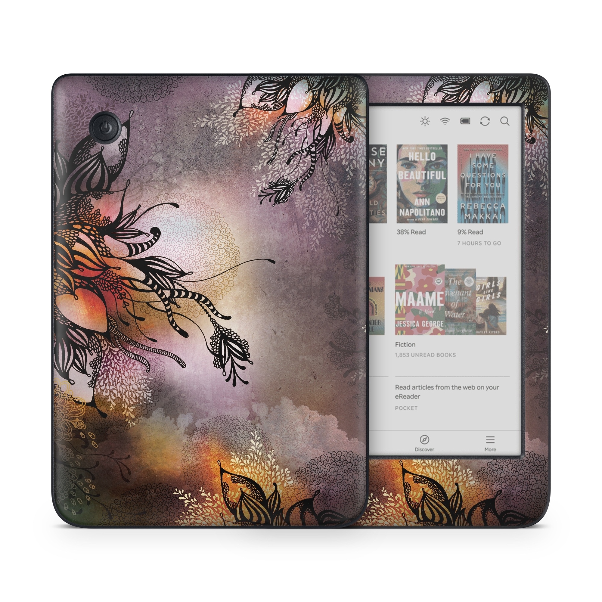 Kobo Clara Colour Skin design of Illustration, Graphic design, Cg artwork, Art, Fictional character, Graphics, Visual arts, Darkness, with black, gray, red, green, purple colors