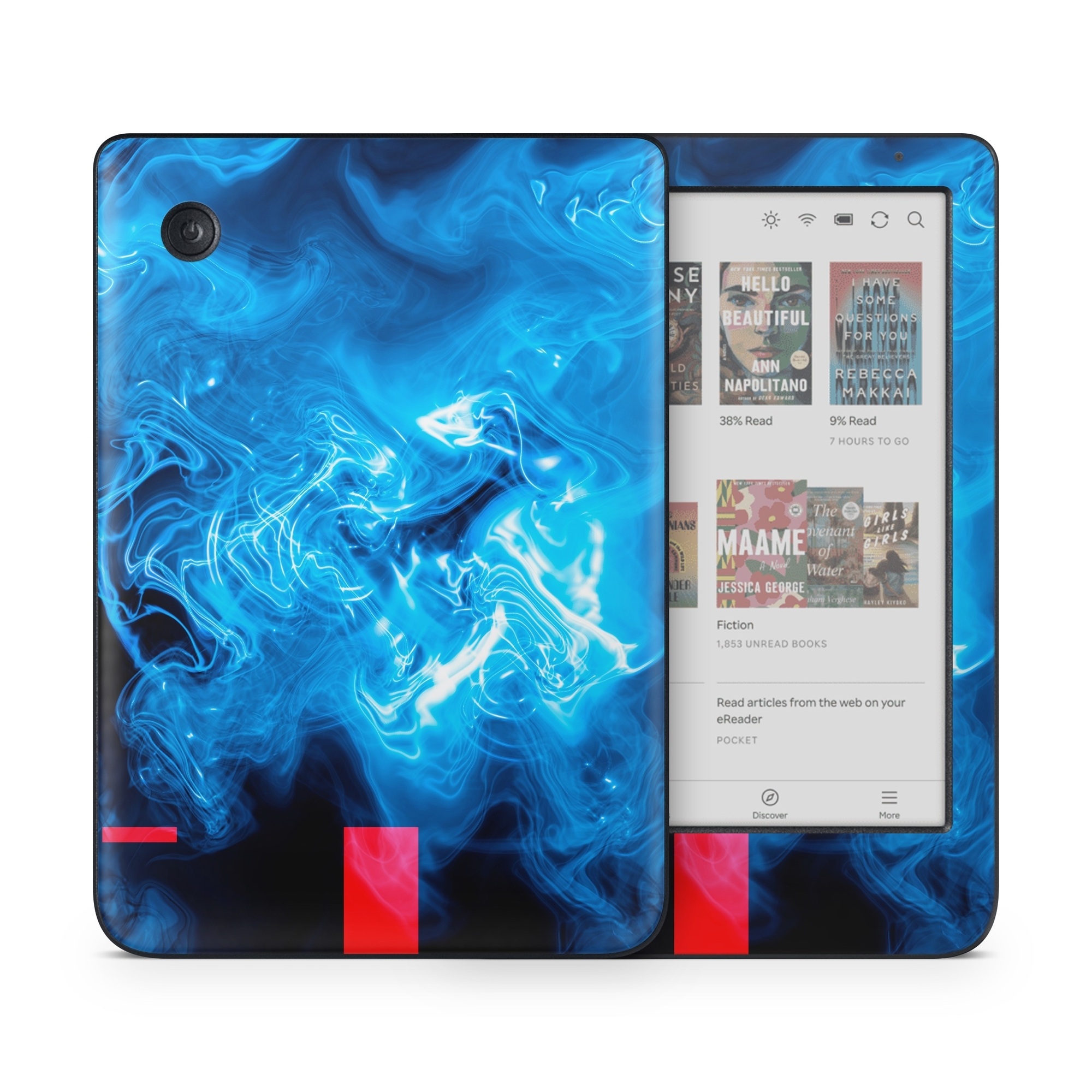 Kobo Clara Colour Skin design of Blue, Water, Electric blue, Organism, Pattern, Smoke, Liquid, Art, with blue, black, purple colors