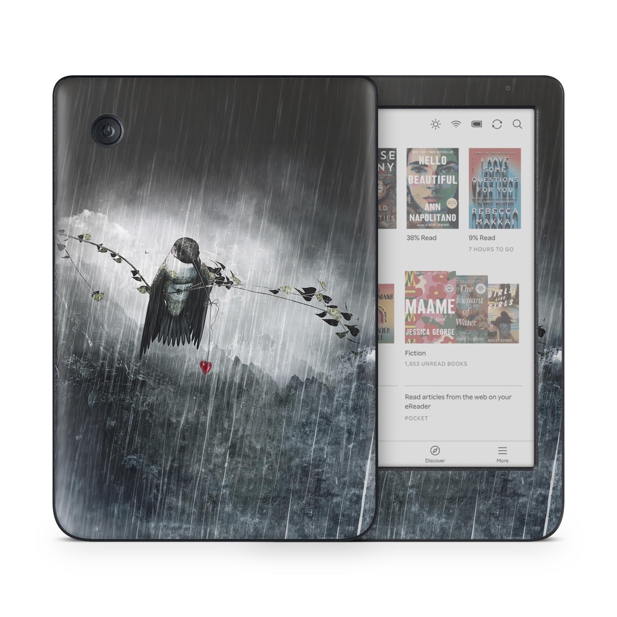 Kobo Clara Colour Skin design of Water, Cg artwork, Graphic design, Fictional character, Darkness, Illustration, with black, gray, white, red colors