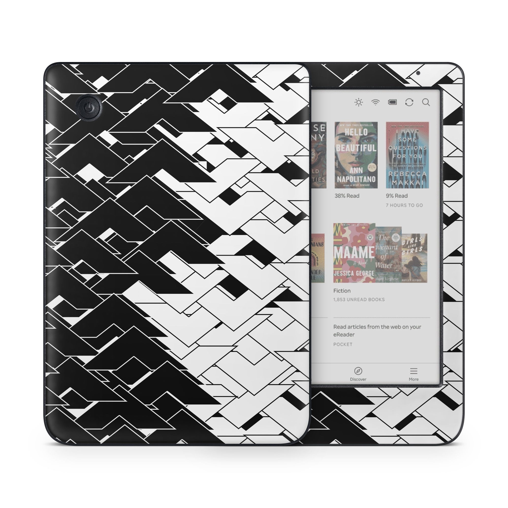 Kobo Clara Colour Skin design of Pattern, Black, Black-and-white, Monochrome, Monochrome photography, Line, Design, Parallel, Font, with black, white colors