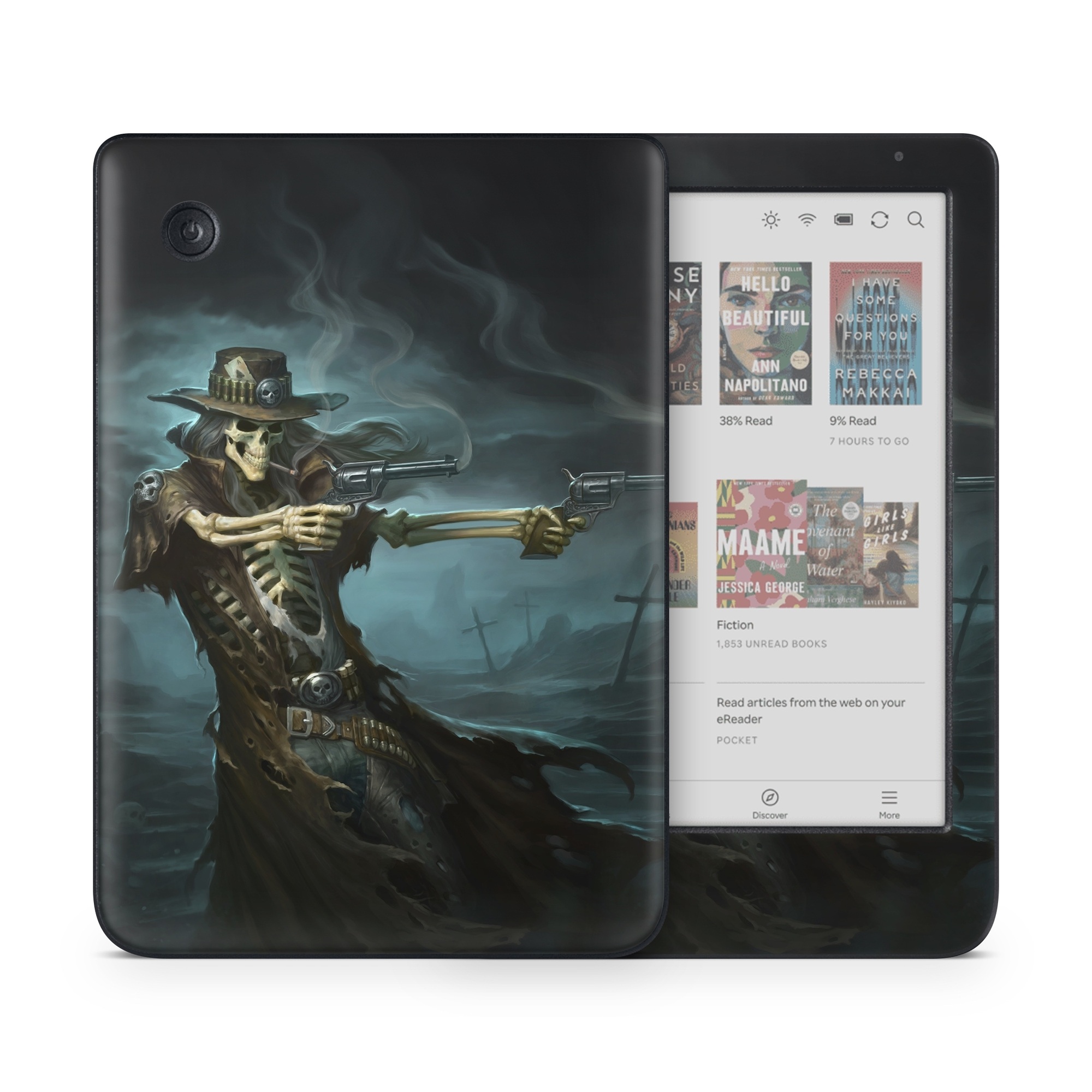 Kobo Clara Colour Skin design of Cg artwork, Action-adventure game, Darkness, Illustration, Games, Adventure game, Pc game, Woman warrior, Digital compositing, Fictional character, with black, white, blue, gray colors