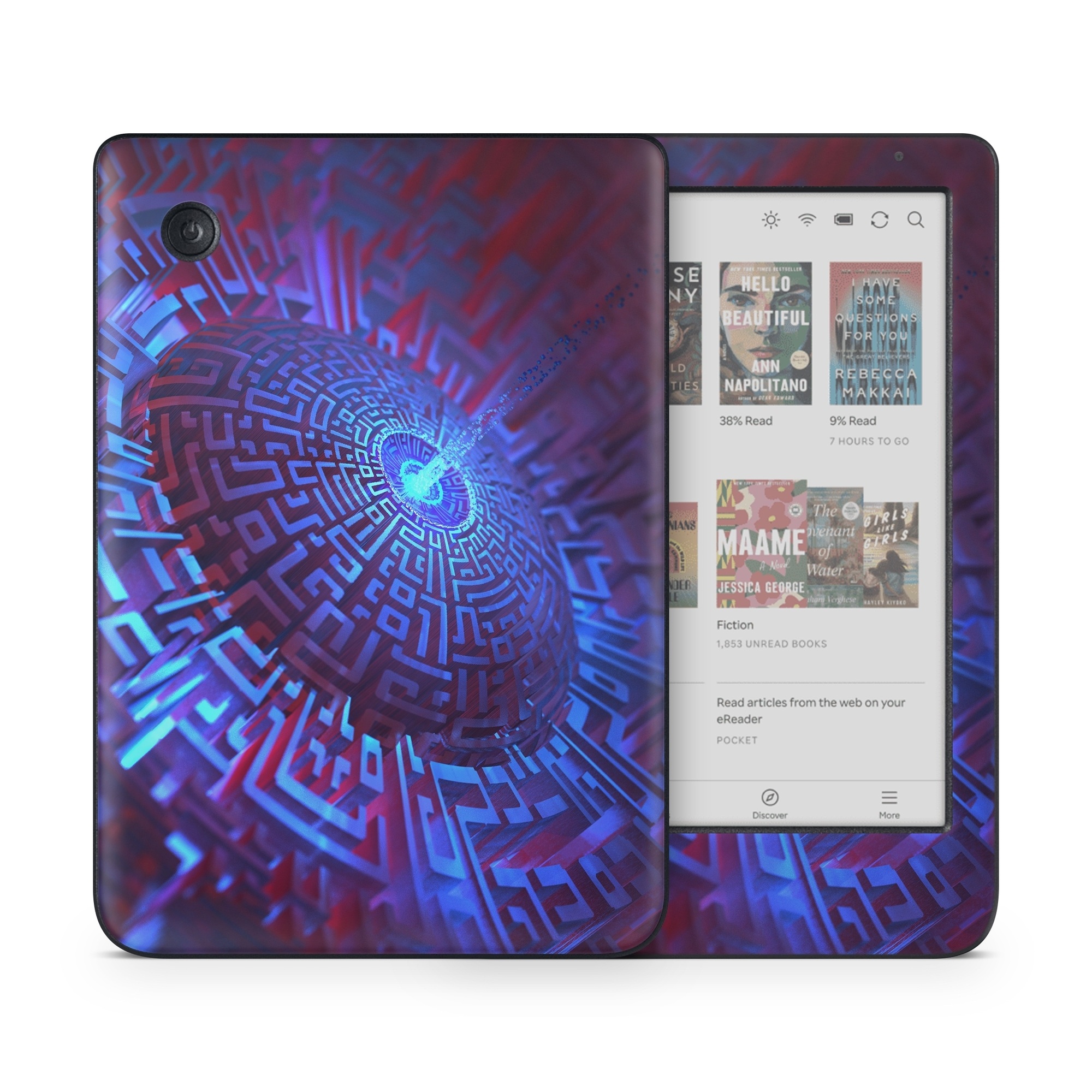 Kobo Clara Colour Skin design of Blue, Light, Fractal art, Electric blue, Purple, Water, Psychedelic art, Organism, Art, Spiral, with black, blue colors