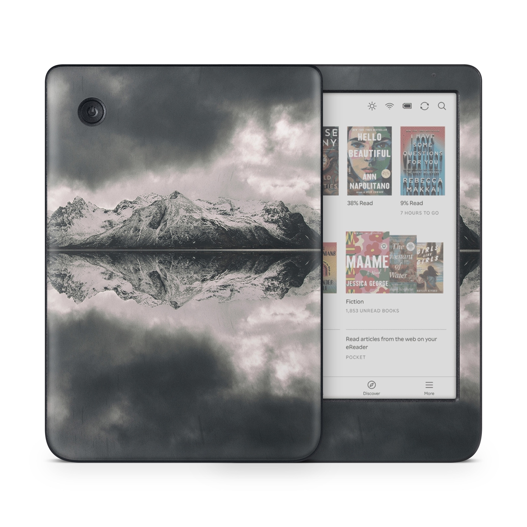 Kobo Clara Colour Skin design of Sky, Cloud, Nature, Reflection, Water, Atmospheric phenomenon, Daytime, Black-and-white, Atmosphere, Calm, with white, black, gray colors