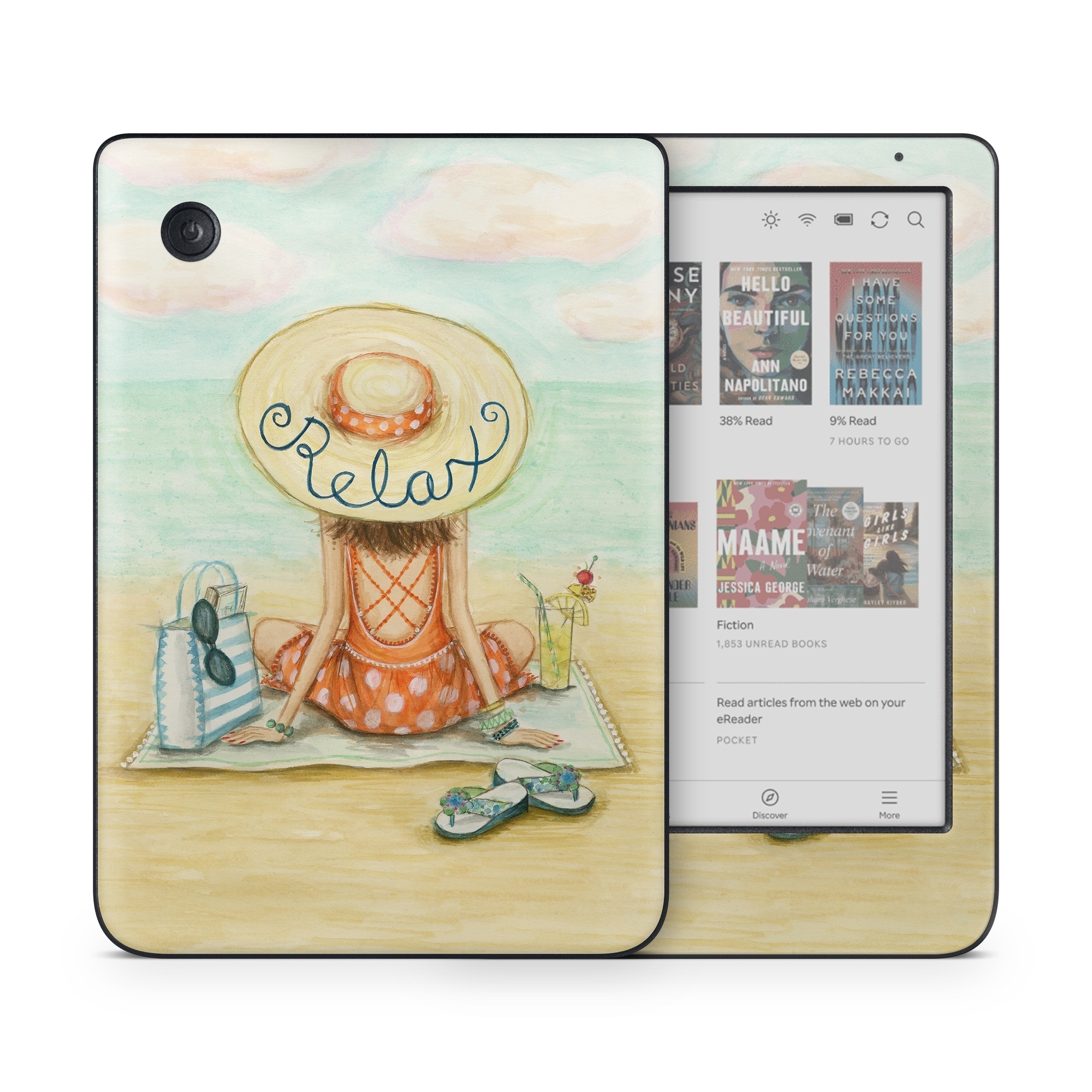 Kobo Clara Colour Skin design of Illustration, Cartoon, Watercolor paint, Art, Drawing, Child art, Sketch, Paint, Still life, with white, yellow, blue, red, black, yellow colors