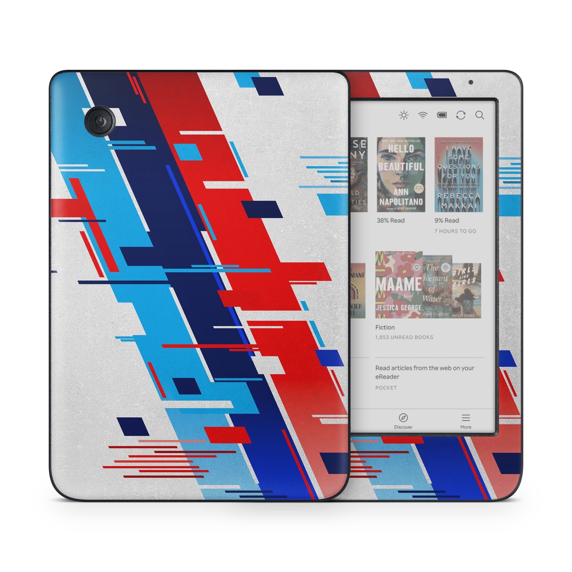 Kobo Clara Colour Skin design of Azure, Font, Material property, Parallel, Electric blue, Slope, Graphics, Carmine, Brand, Rectangle, with gray, blue, black, red, purple colors