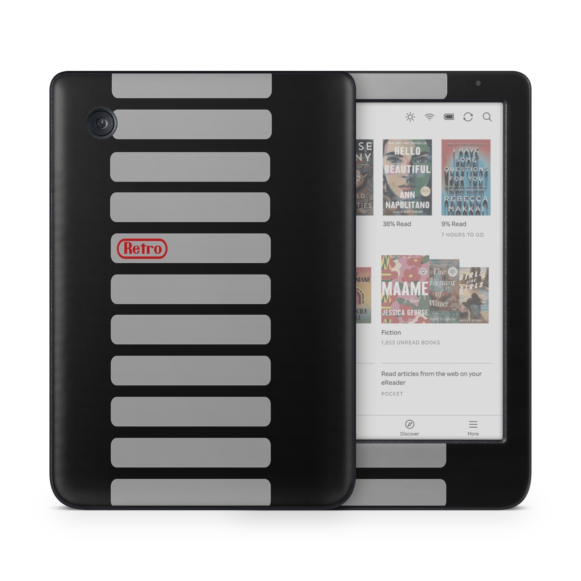 Kobo Clara Colour Skin design of Text, Black, Font, Logo, Line, Design, Material property, Pattern, Brand, Technology, with black, gray, red colors
