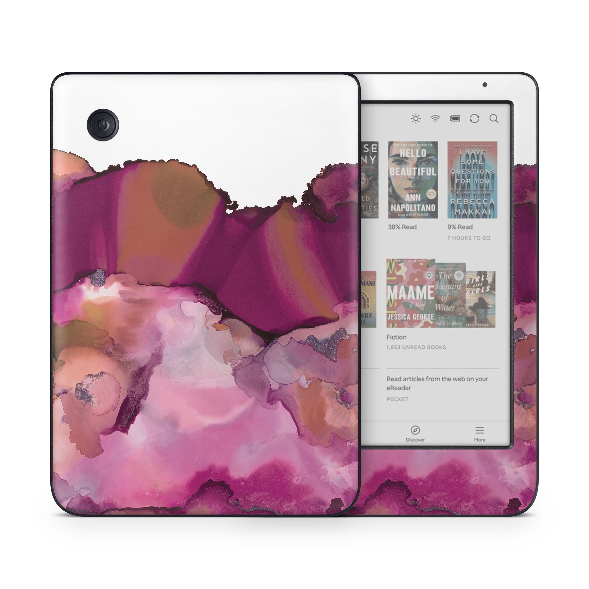 Kobo Clara Colour Skin design of Purple, Pink, Watercolor paint, Magenta, Illustration, Art, with white, red, pink, white colors