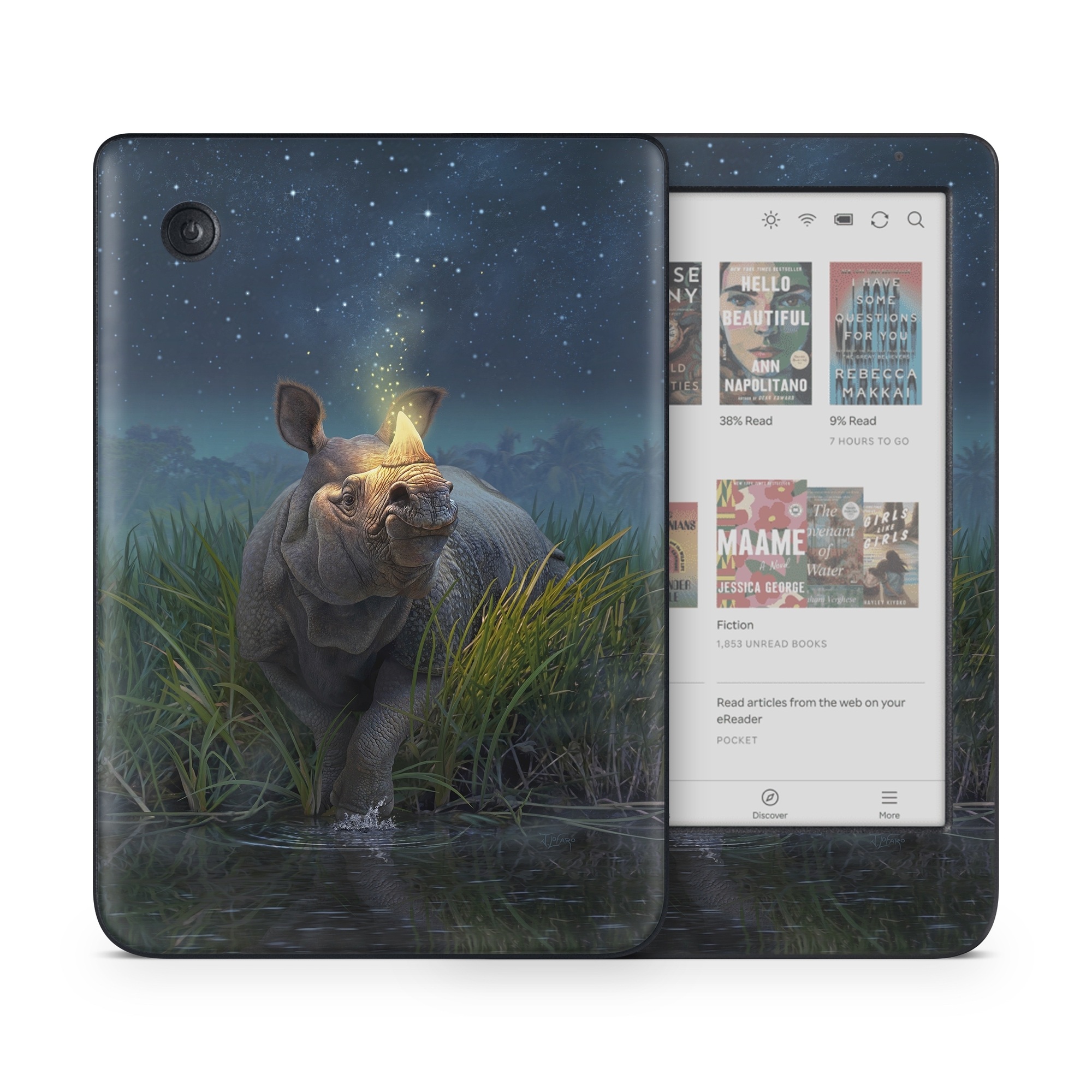 Kobo Clara Colour Skin design of Wildlife, Sky, Photography, Grass, Fawn, with blue, green, gray, yellow, white colors