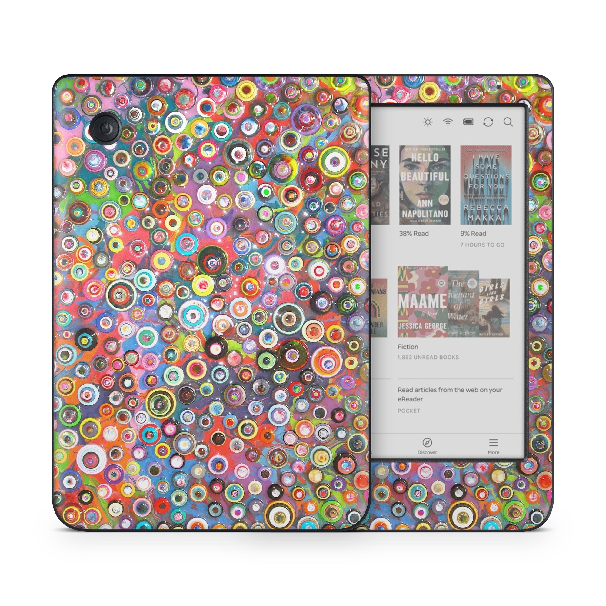 Kobo Clara Colour Skin design of Pattern, Design, Textile, Visual arts, Circle, Art, with red, pink, blue, green, yellow, blue, orange colors