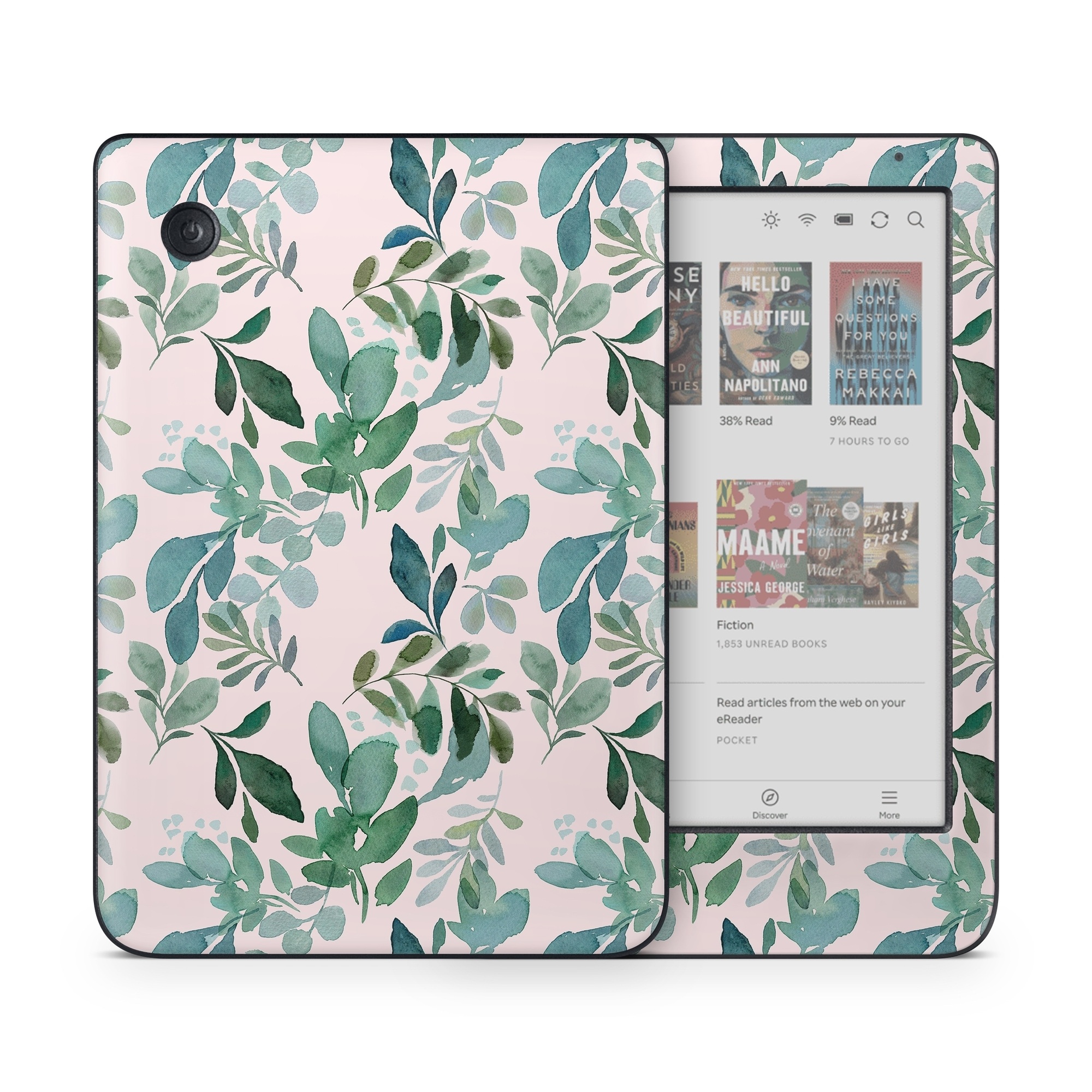Kobo Clara Colour Skin design of Pattern, Green, Leaf, Design, Plant, Tree, Military camouflage, with white, green, blue colors
