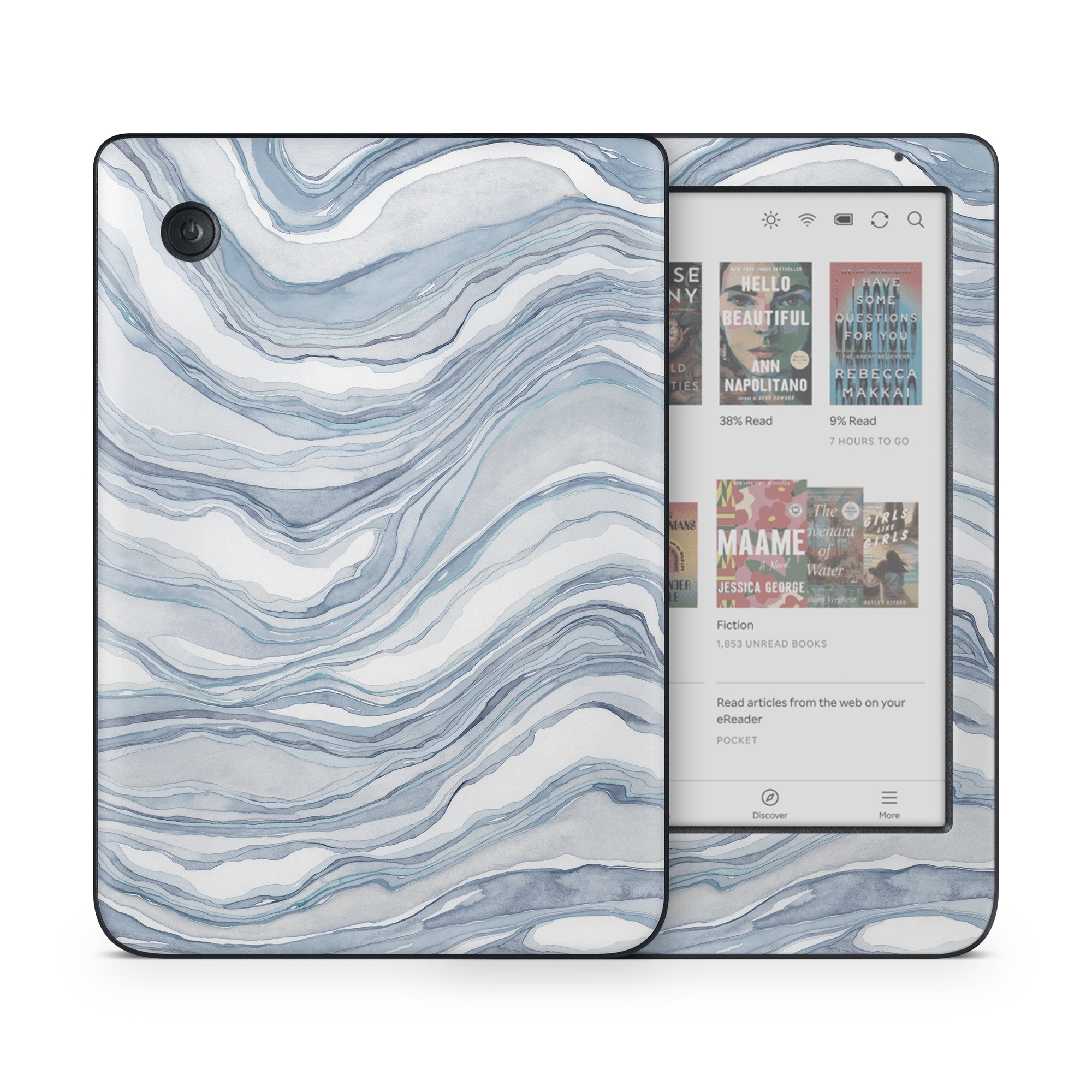 Kobo Clara Colour Skin design of Water, Liquid, Azure, Fluid, Grey, Aqua, Pattern, Wind wave, Electric blue, Wind, with blue, white colors