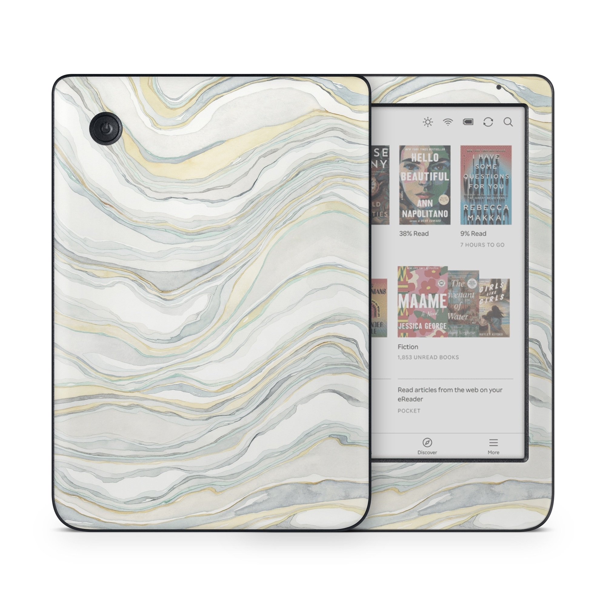 Kobo Clara Colour Skin design of Line, Pattern, with yellow, white, blue, gray colors