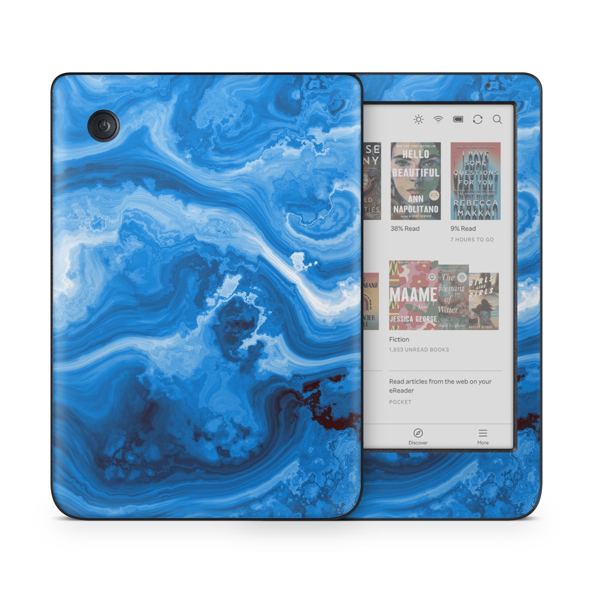 Kobo Clara Colour Skin design of Blue, Water, Aqua, Azure, Turquoise, Pattern, Liquid, Wave, Electric blue, Design, with blue, white, black colors