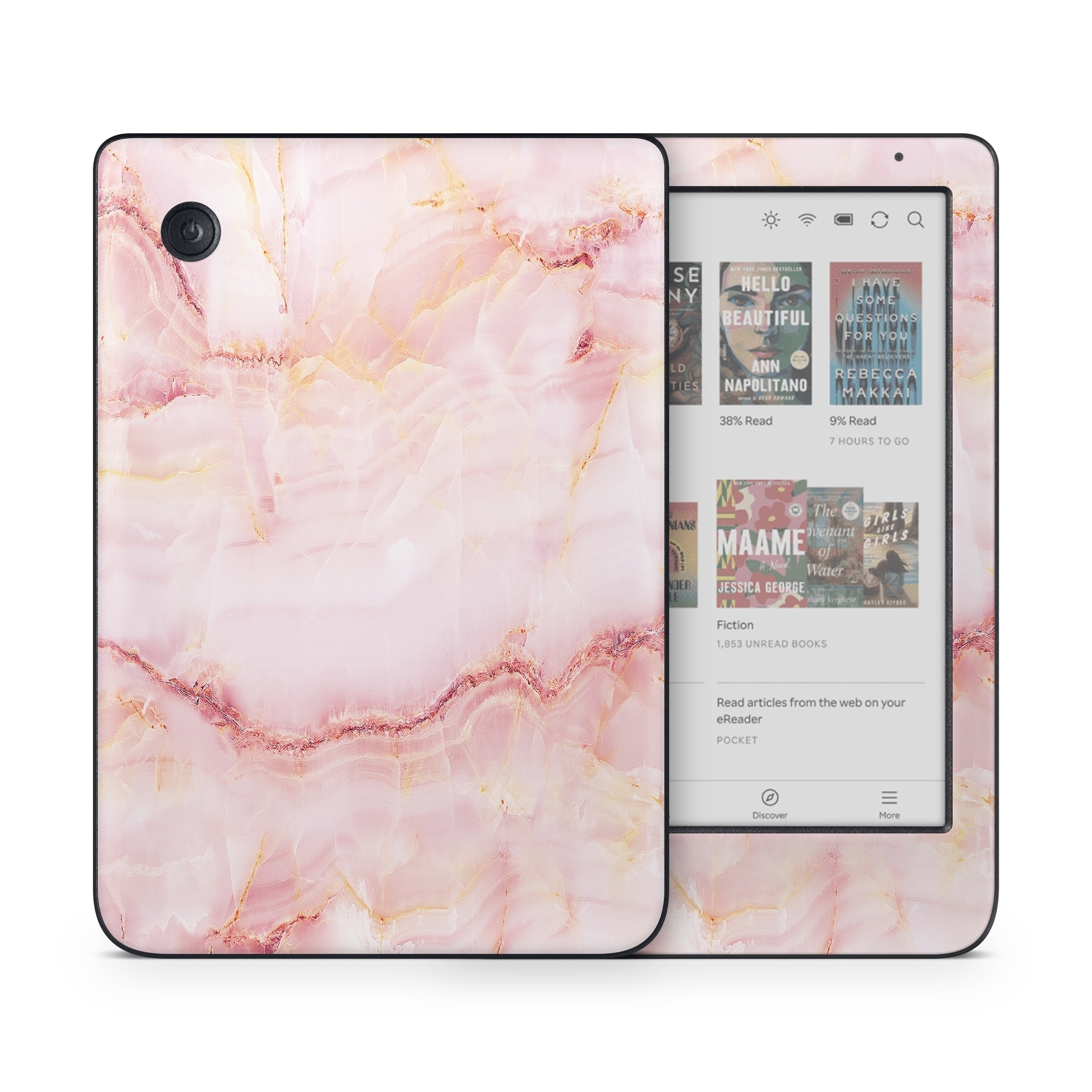 Kobo Clara Colour Skin design of Pink, Peach, with white, pink, red, yellow, orange colors