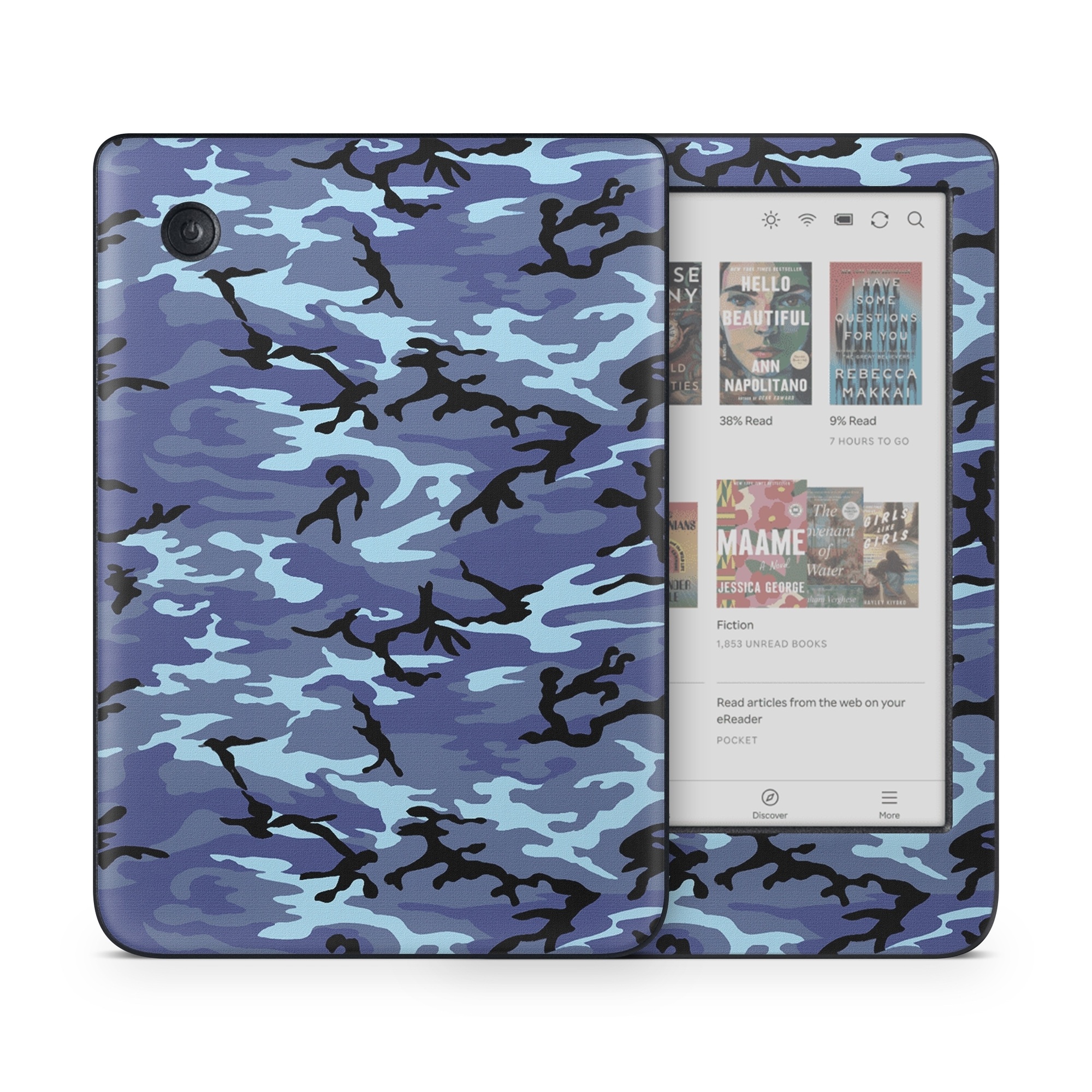 Kobo Clara Colour Skin design of Military camouflage, Pattern, Blue, Aqua, Teal, Design, Camouflage, Textile, Uniform, with blue, black, gray, purple colors