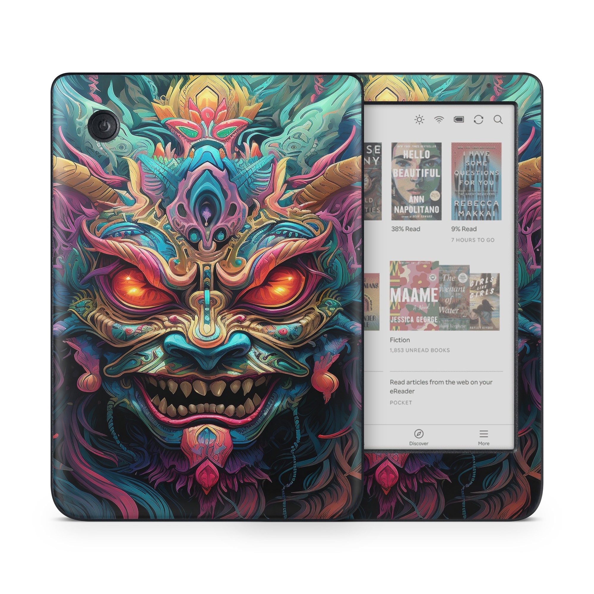 Kobo Clara Colour Skin design of Head, Eye, Human body, Art, Painting, Symmetry, Pattern, Paint, Magenta, Visual arts, with green, blue, yellow, orange, red, white, purple, black, gray colors