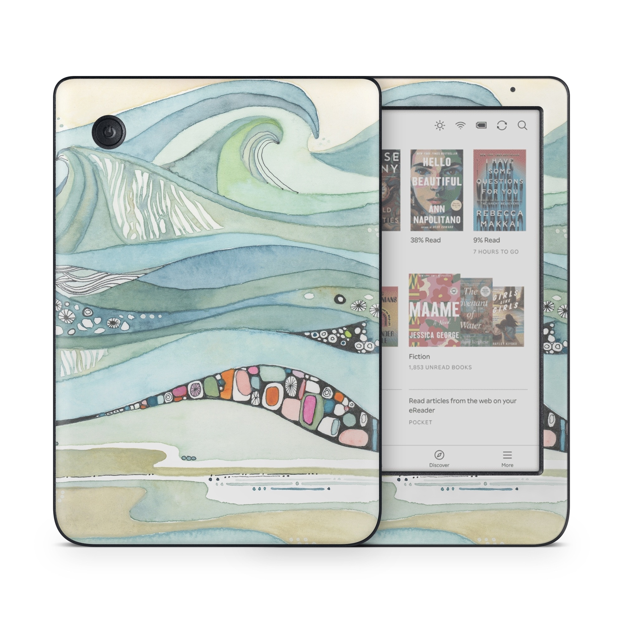Kobo Clara Colour Skin design of Line, Illustration, Art, with blue, green, orange, pink, black, white, yellow colors