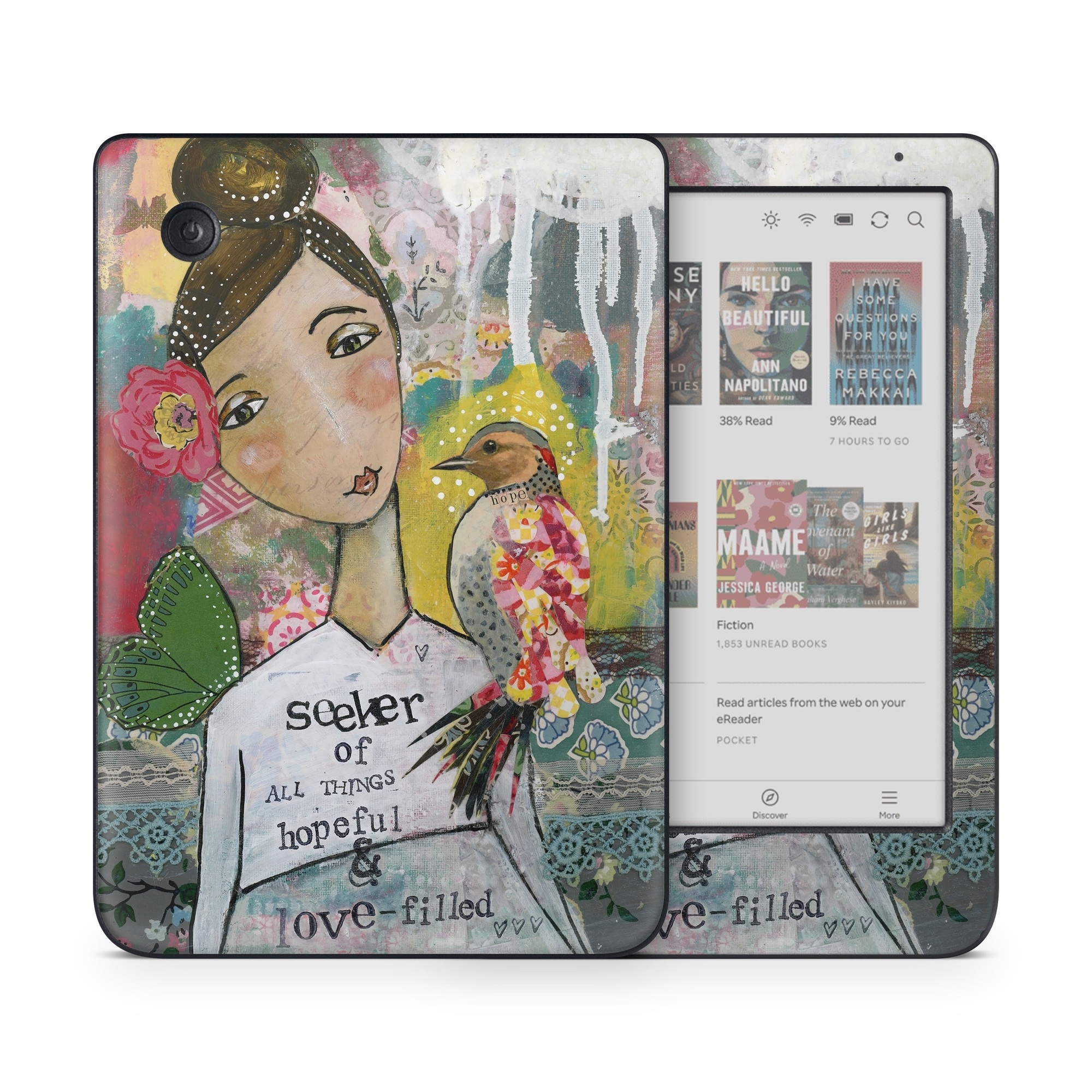 Kobo Clara Colour Skin design of Art, Painting, Illustration, Visual arts, Watercolor paint, Acrylic paint, Flower, Plant, Paint, Modern art, with white, green, pink, red, yellow colors