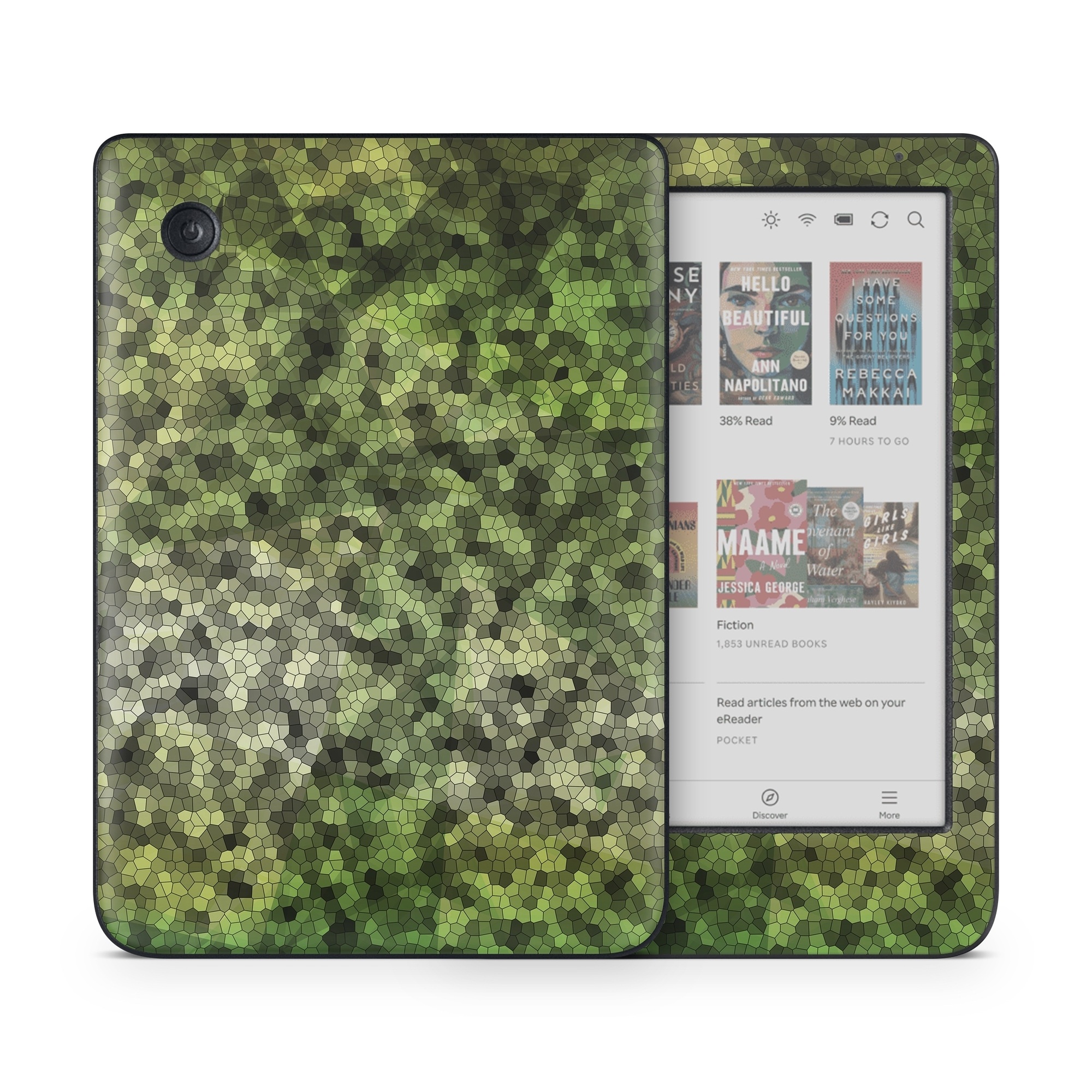 Kobo Clara Colour Skin design of Green, Grass, Leaf, Plant, Pattern, Groundcover, with black, white, green, gray colors