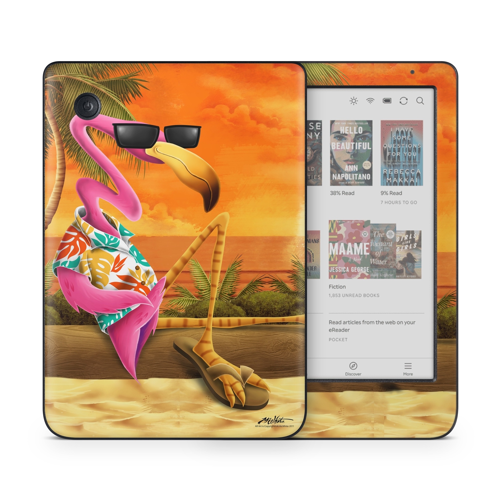 Kobo Clara Colour Skin design of Cartoon, Art, Animation, Illustration, Plant, Cg artwork, Shoe, Fictional character, with red, orange, green, black, pink colors