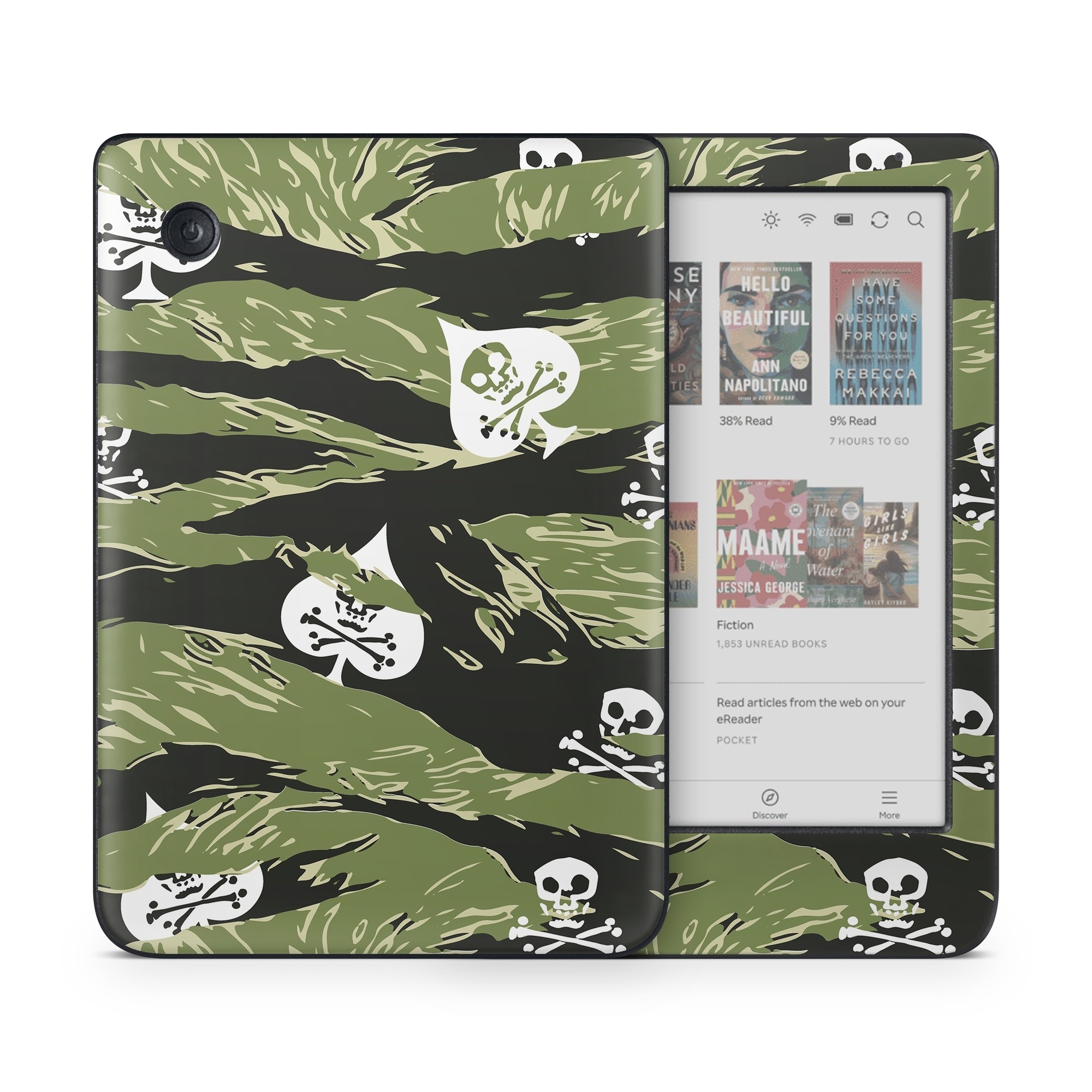 Kobo Clara Colour Skin design of Military camouflage, Pattern, Leaf, Illustration, Design, Tree, Camouflage, Plant, Art, Branch, with black, white, green colors