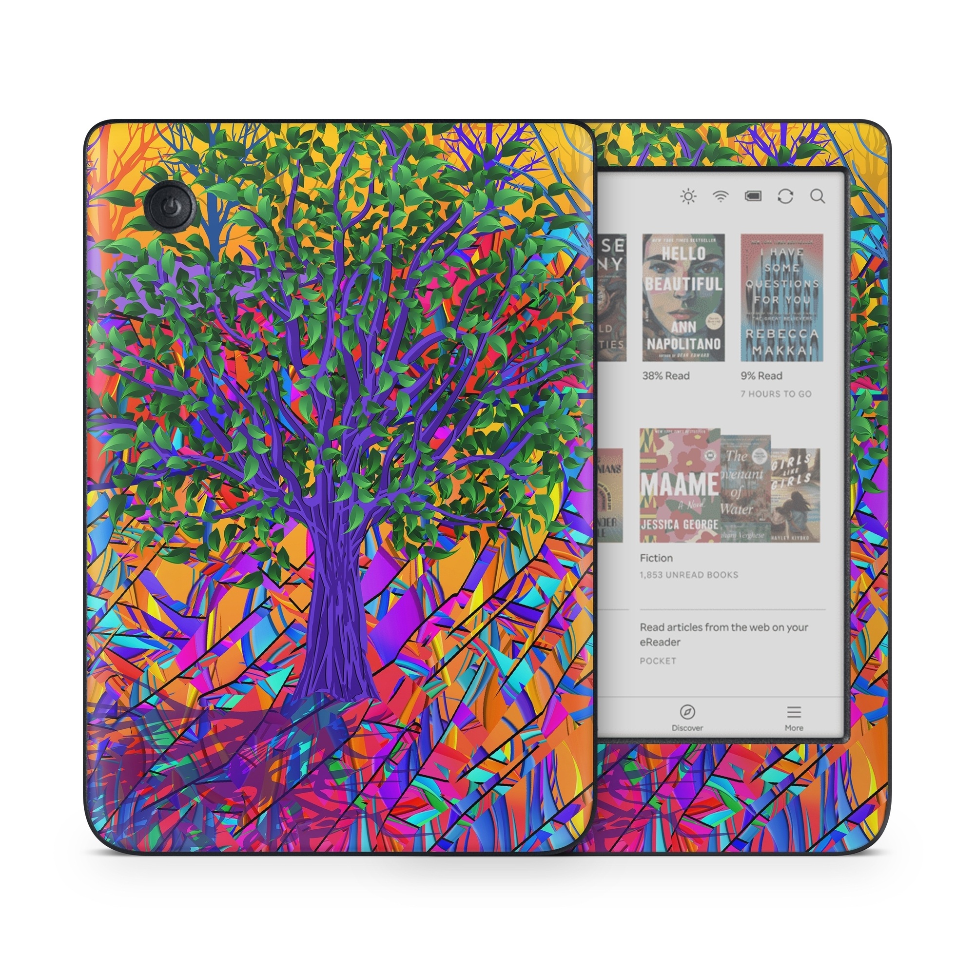 Kobo Clara Colour Skin design of Psychedelic art, Pattern, Visual arts, Art, Plant, Acrylic paint, Modern art, with green, purple, orange, blue, purple, yellow, red colors