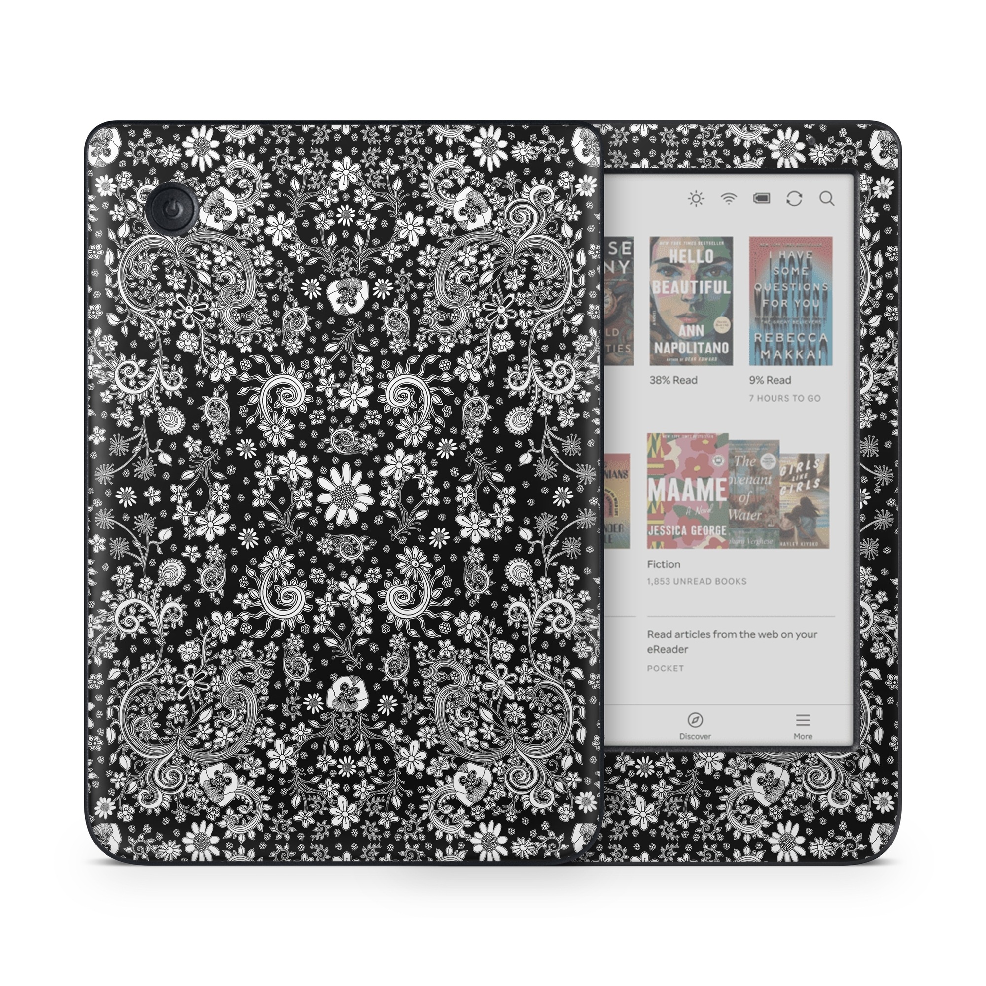 Kobo Clara Colour Skin design of Pattern, Monochrome, Design, Black-and-white, Visual arts, Textile, Motif, Monochrome photography, Symmetry, with black, white colors