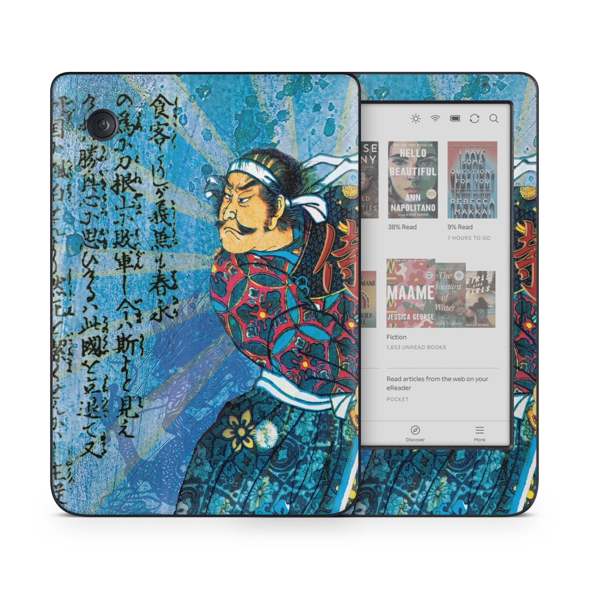 Kobo Clara Colour Skin design of Art, Illustration, Painting, with blue, black, gray, green, red colors