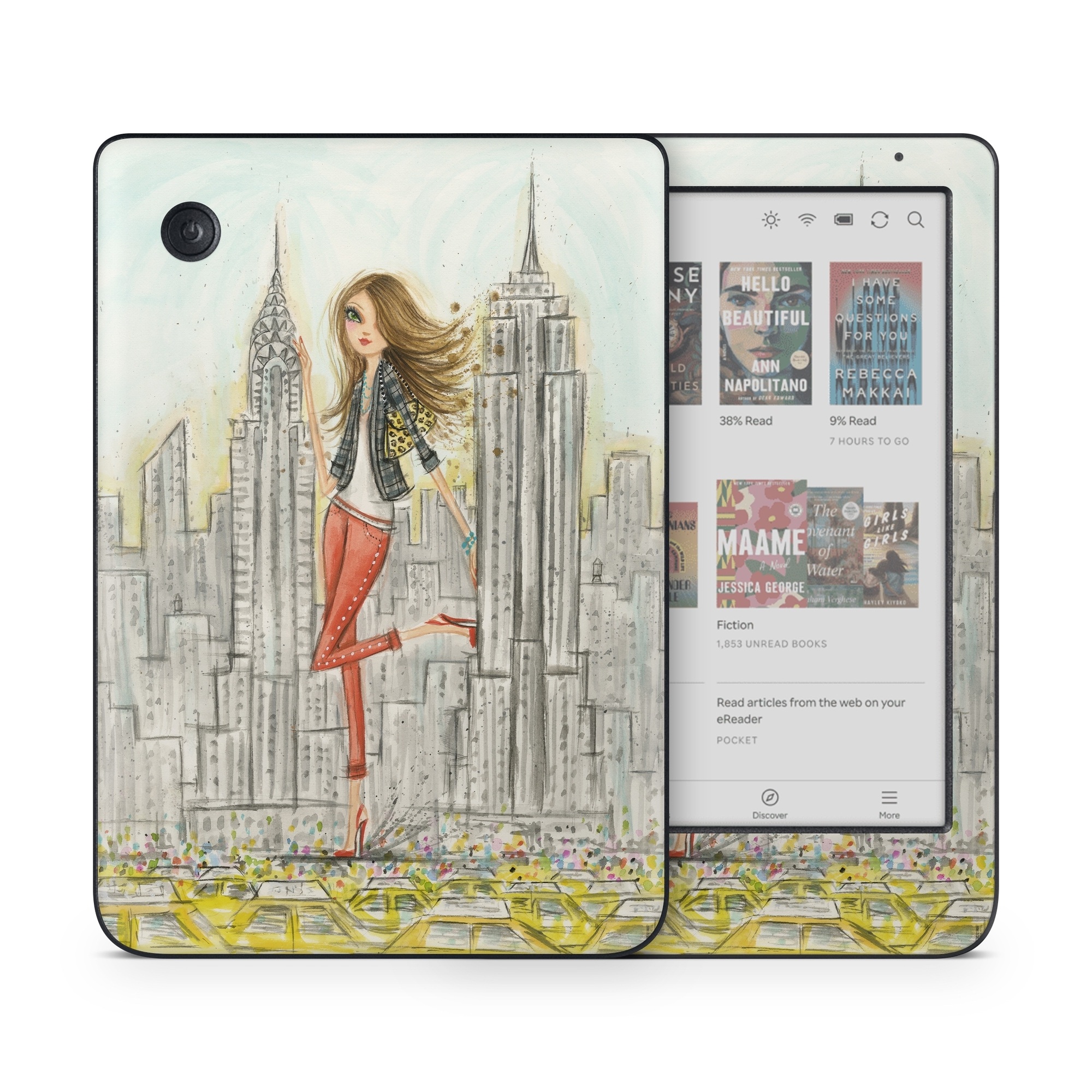 Kobo Clara Colour Skin design of Human settlement, Fashion illustration, Illustration, City, Art, Architecture, Drawing, Fictional character, with gray, green, black, red colors