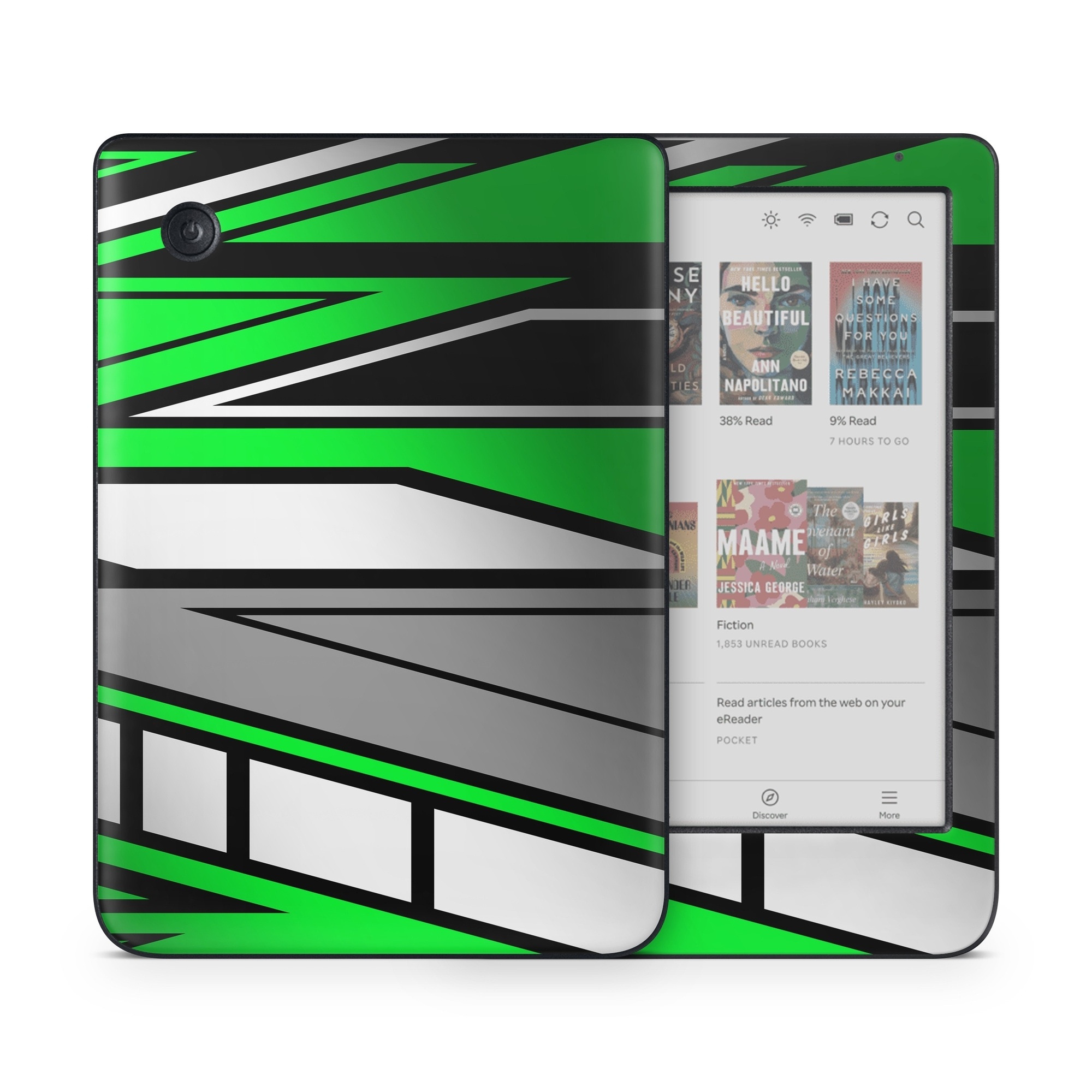 Kobo Clara Colour Skin design of Colorfulness, Green, Rectangle, Slope, Font, Line, Material property, Parallel, Tints and shades, Graphics, with black, green, white, gray colors