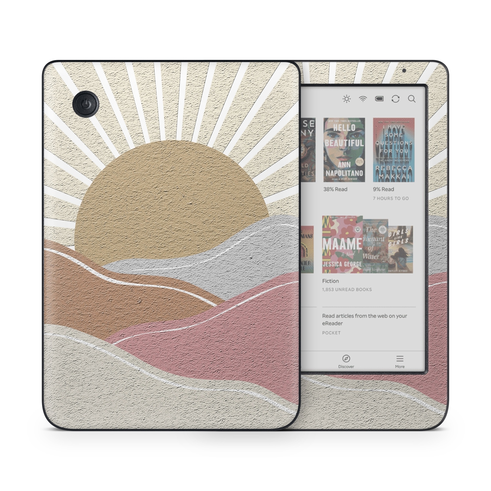 Kobo Clara Colour Skin design of Art, Pattern, Symmetry, Tints and shades, Slope, Building material, Circle, Visual arts, Creative arts, Metal, with yellow, pink, gray, white, brown colors