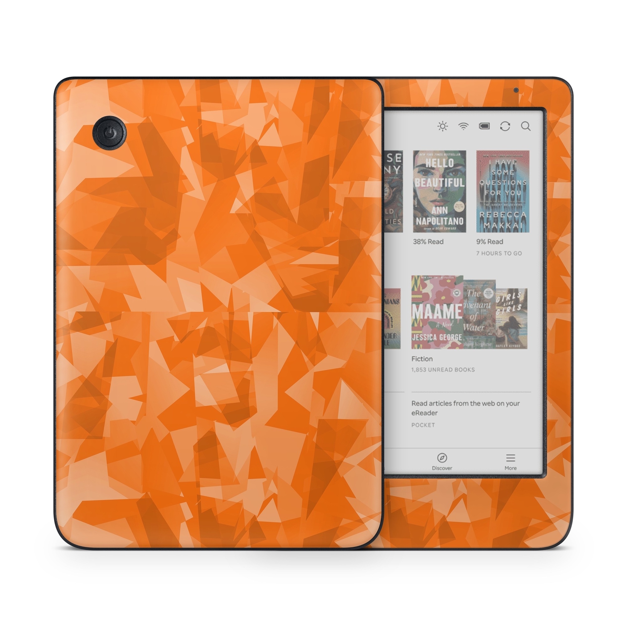 Kobo Clara Colour Skin design of Orange, Pattern, Peach, Line, Design, Triangle, with orange colors