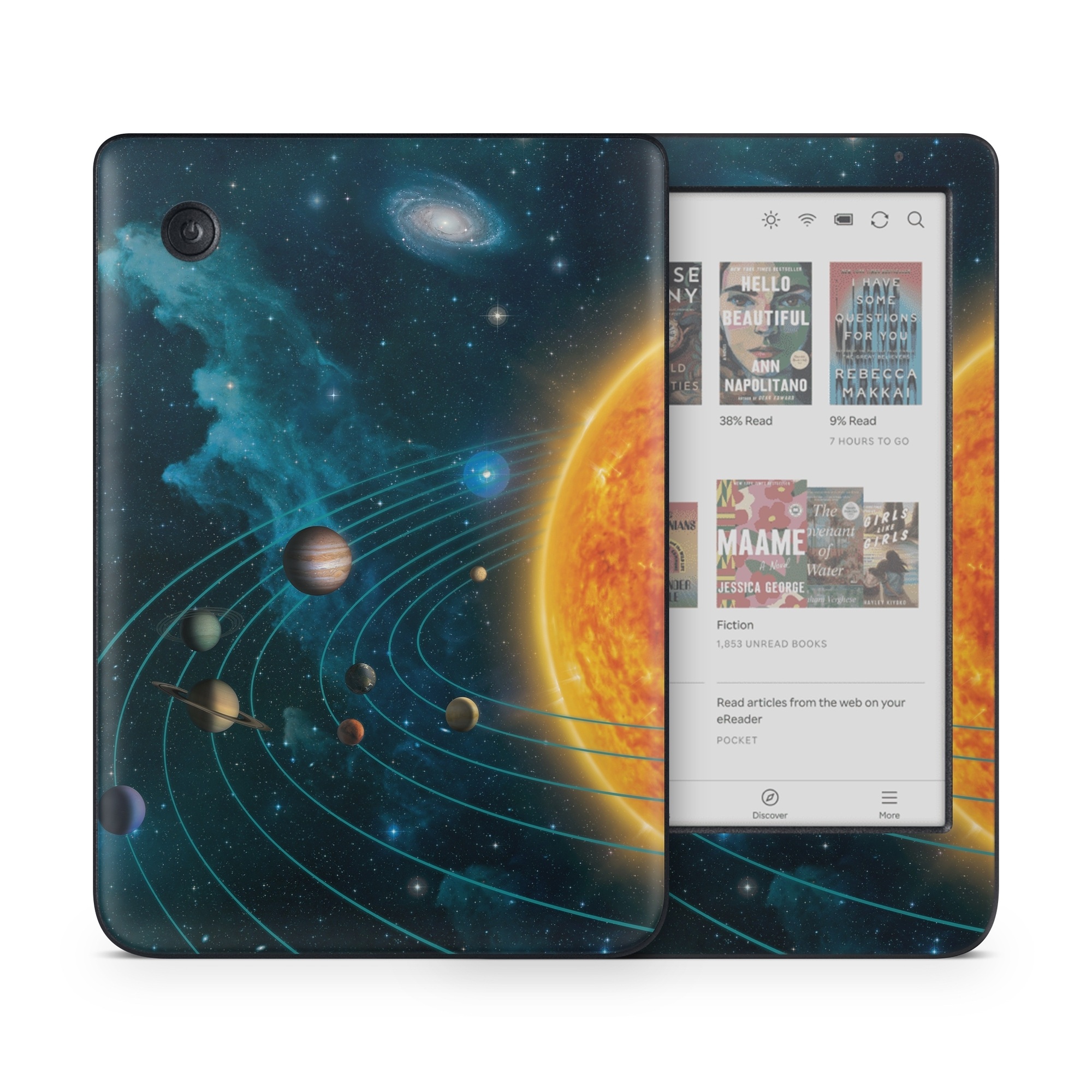 Kobo Clara Colour Skin design of Astronomical object, Universe, Outer space, Galaxy, Astronomy, Atmosphere, Space, Planet, Science, Sky, with red, yellow, black, blue, brown, white colors