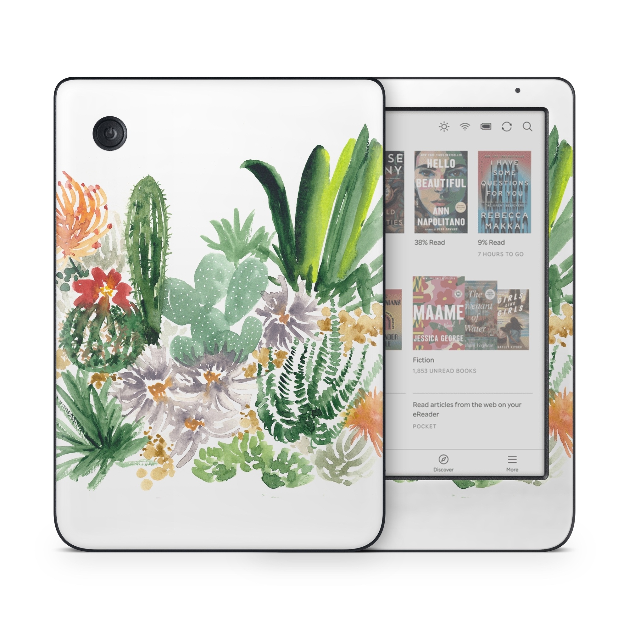 Kobo Clara Colour Skin design of Cactus, Plant, Flower, Botany, Leaf, Illustration, Pine, Grass, Succulent plant, Branch, with white, green, red, orange colors
