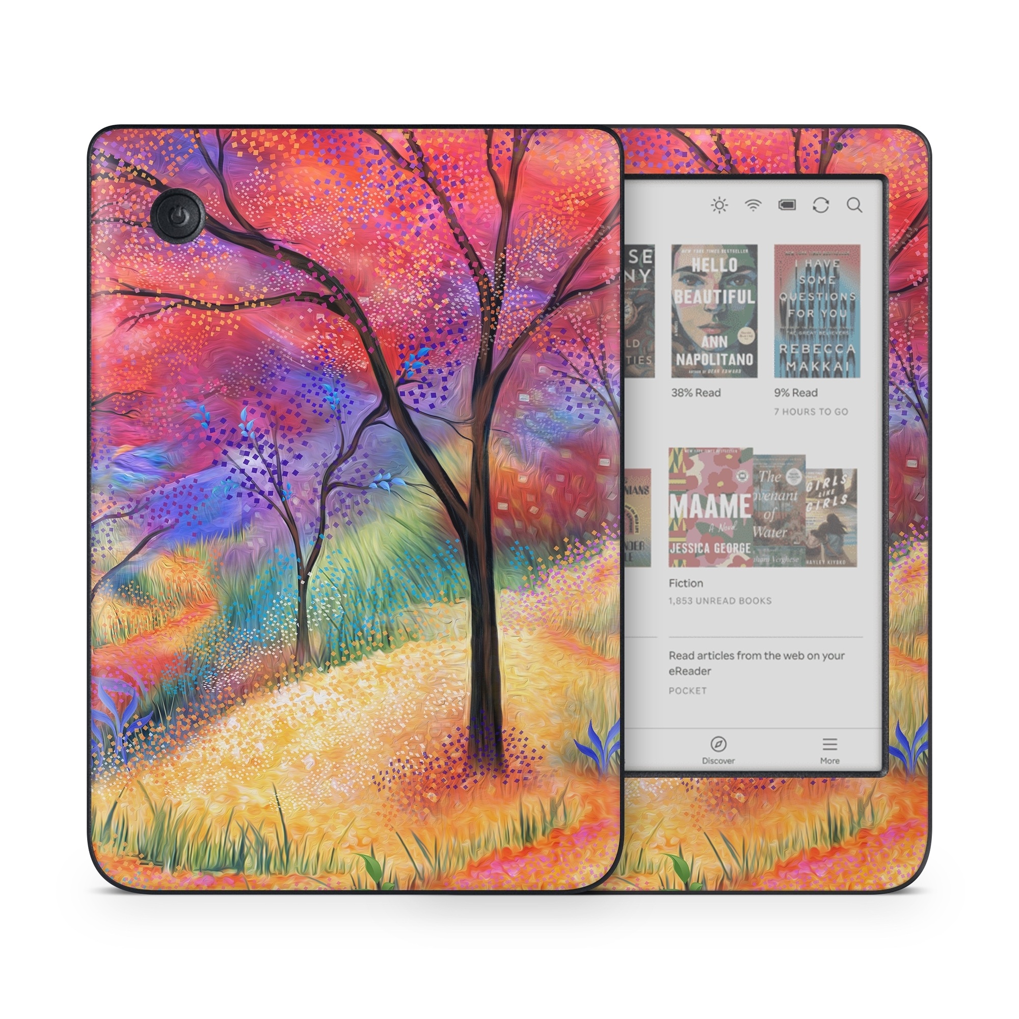 Kobo Clara Colour Skin design of Plant, Art paint, Paint, Botany, Natural environment, Natural landscape, Leaf, Branch, People in nature, Tree, with red, blue, yellow, green, purple, orange, black, white colors