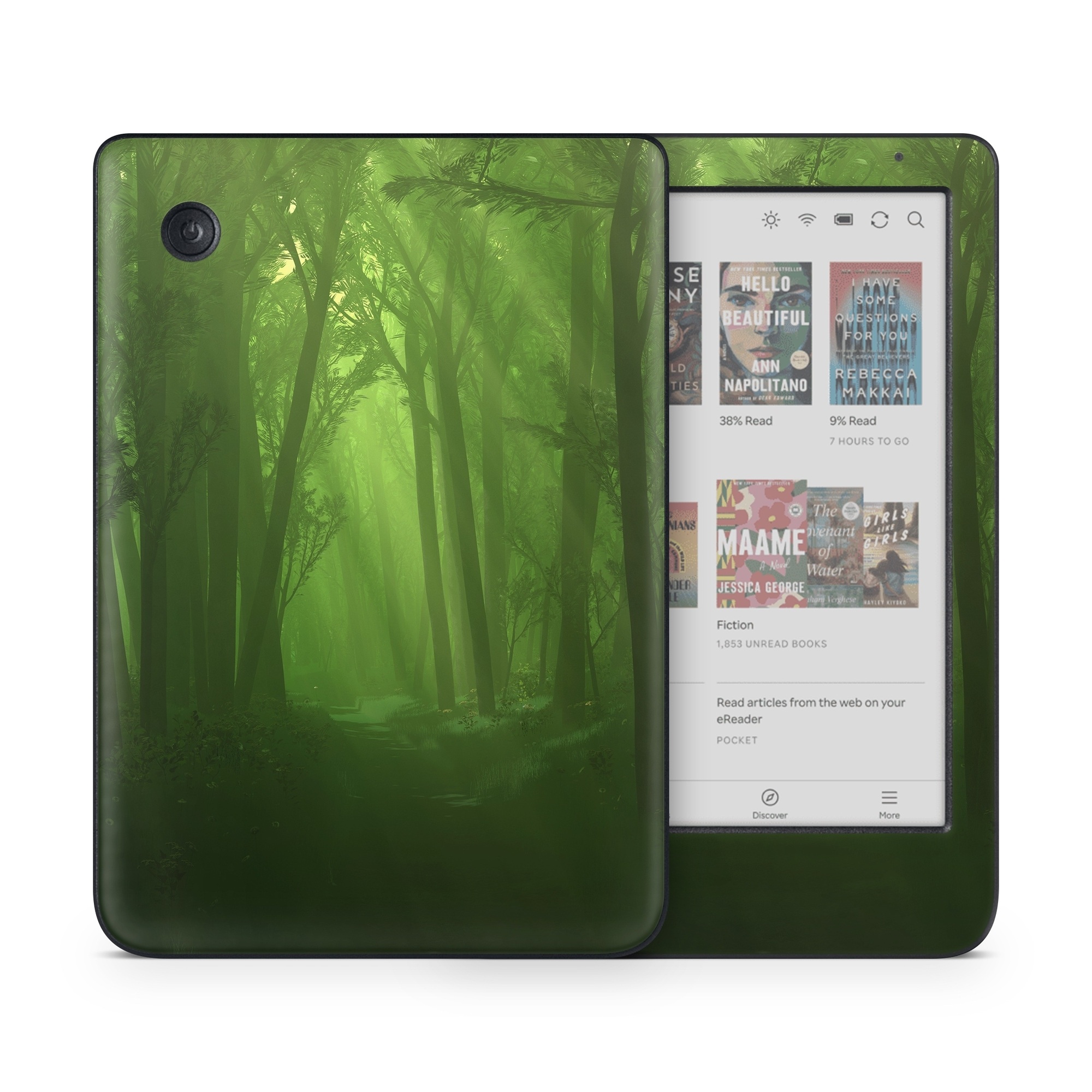 Kobo Clara Colour Skin design of Nature, Green, Forest, Old-growth forest, Woodland, Natural environment, Vegetation, Tree, Natural landscape, Atmospheric phenomenon, with black, green colors
