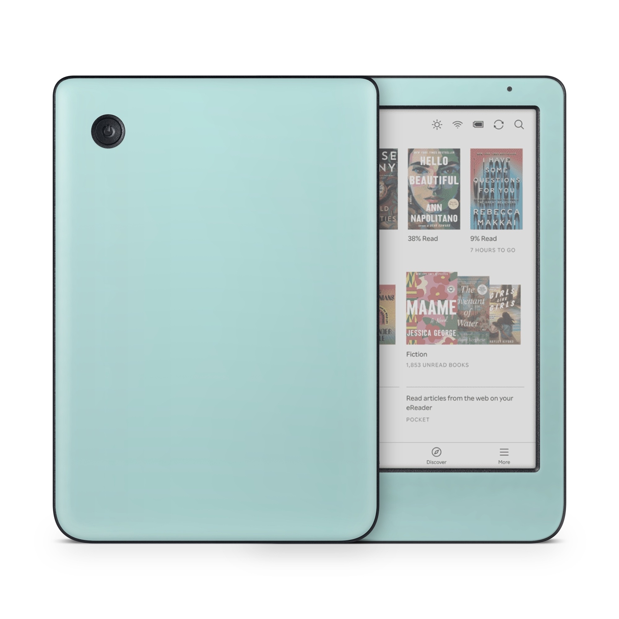 Kobo Clara Colour Skin design of Green, Blue, Aqua, Turquoise, Teal, Azure, Text, Daytime, Yellow, Sky, with blue colors