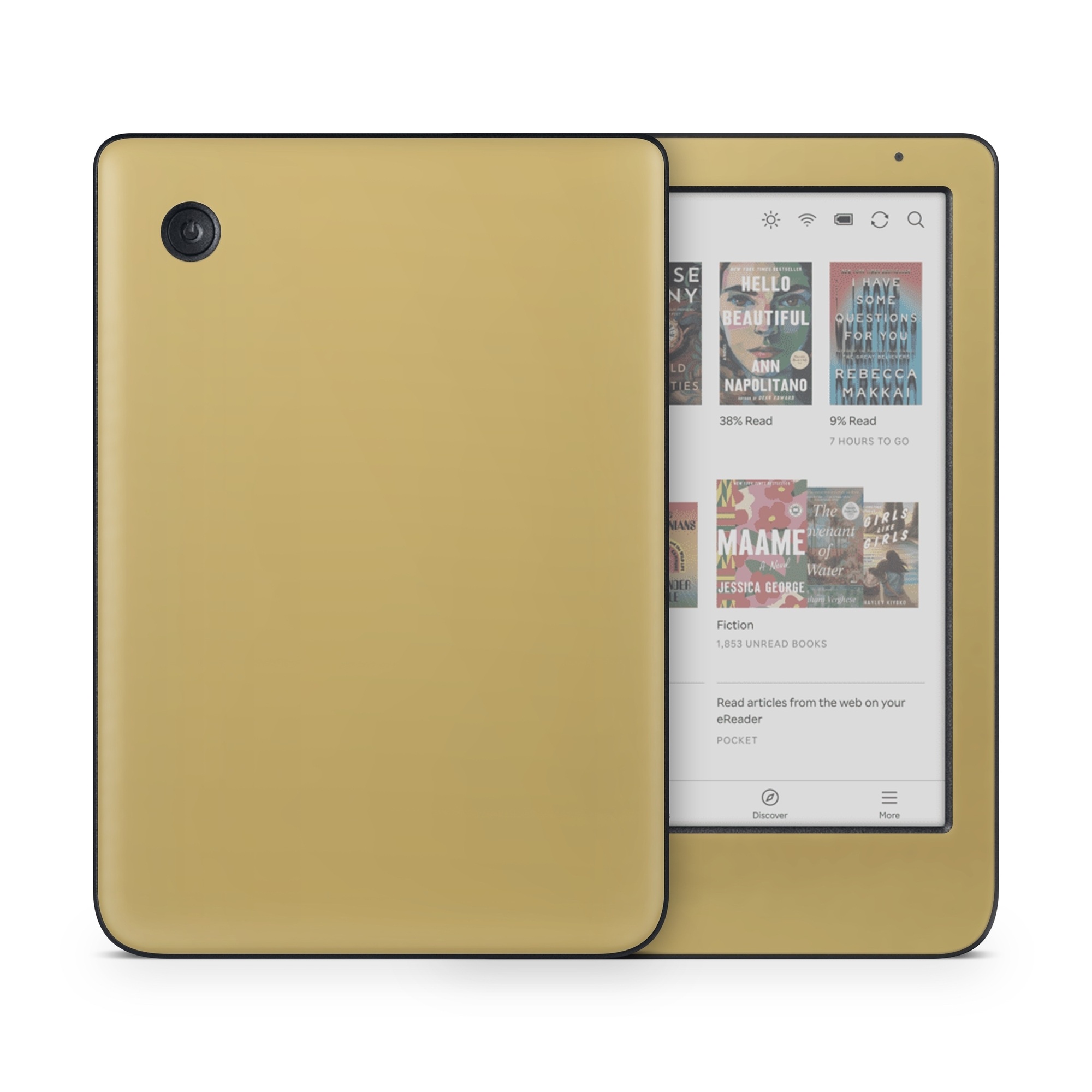 Kobo Clara Colour Skin design of Brown, Amber, Beige, Pattern, Peach, Font, Tints and shades, Event, Rectangle, Circle, with yellow colors