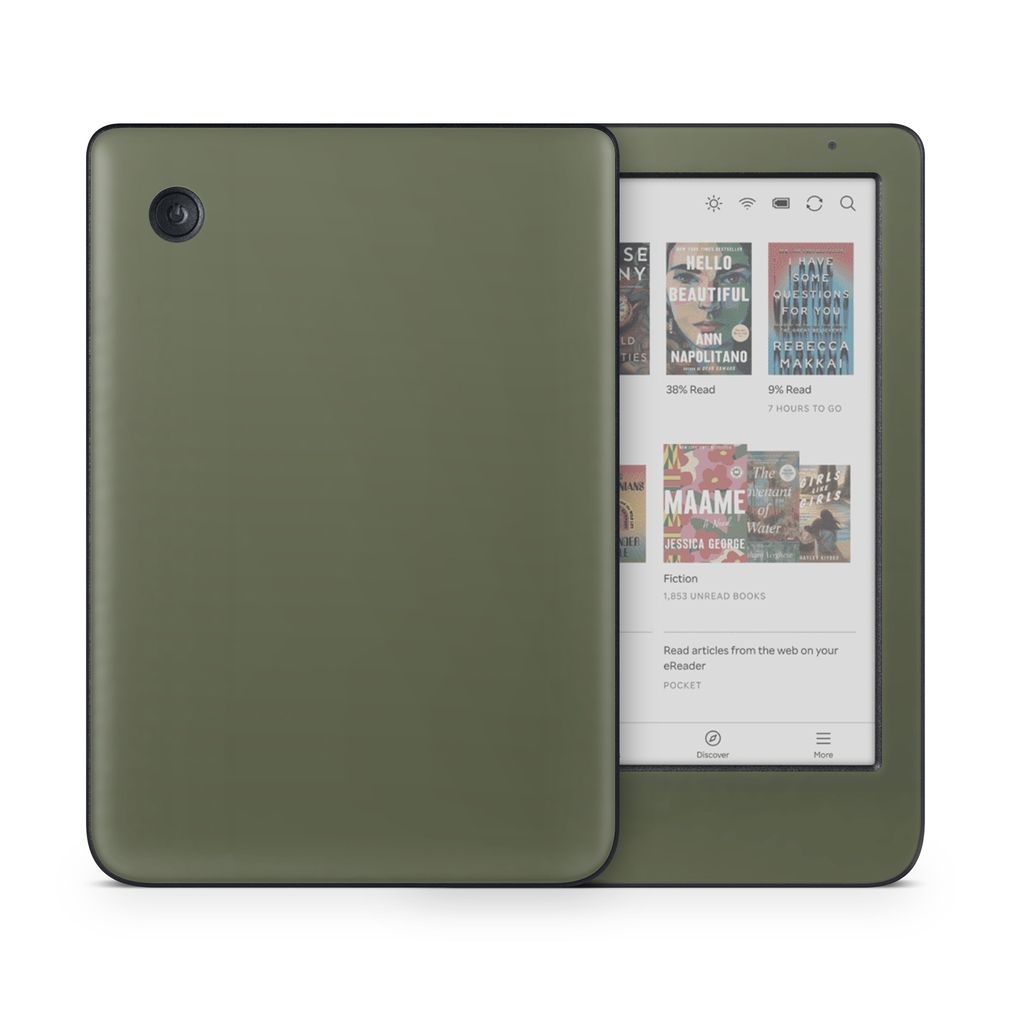 Kobo Clara Colour Skin design of Green, Brown, Text, Yellow, Grass, Font, Pattern, Beige, with green, brown colors