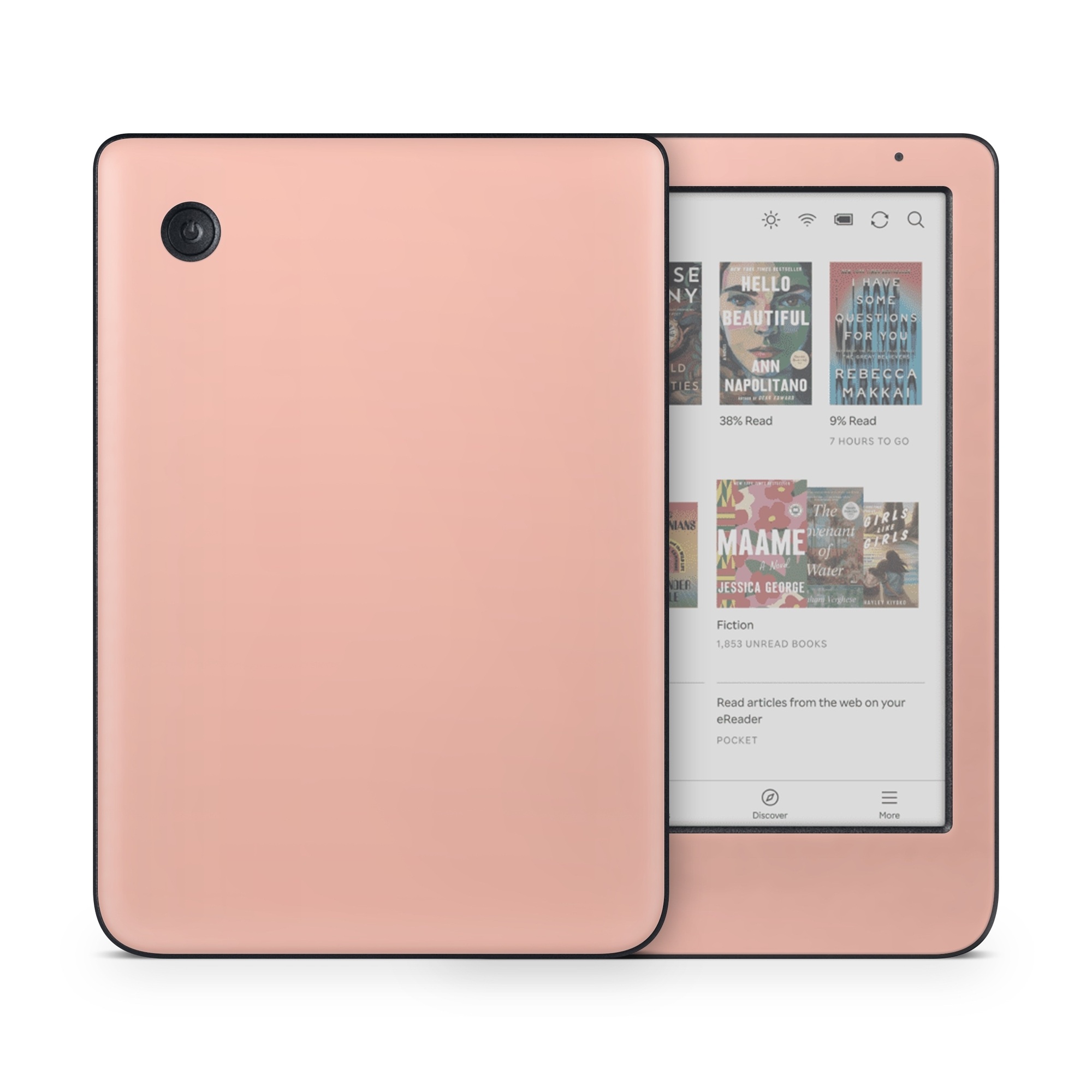 Kobo Clara Colour Skin design of Orange, Pink, Peach, Brown, Red, Yellow, Material property, Font, Beige, with orange, yellow, white colors