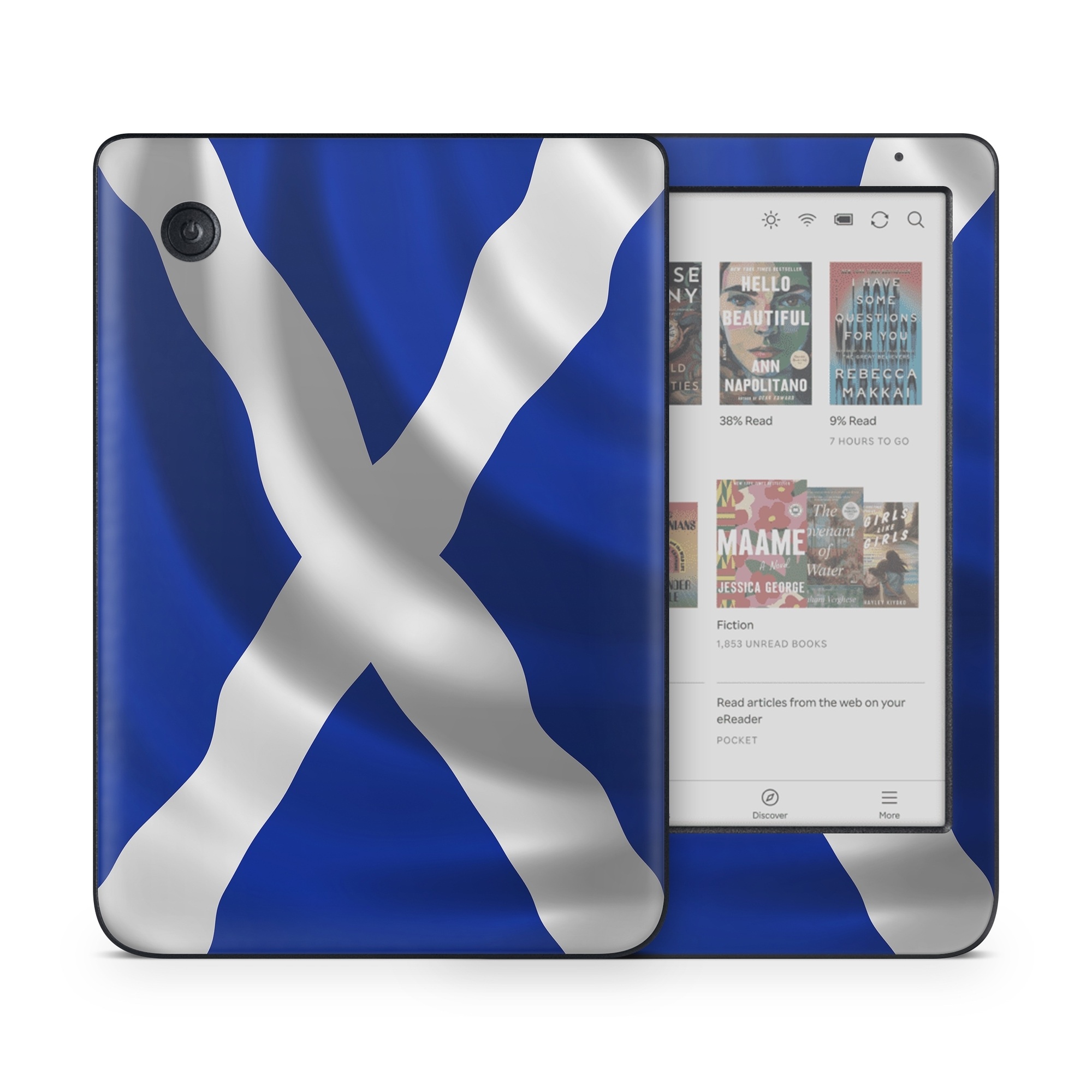 Kobo Clara Colour Skin design of Flag, Blue, Cobalt blue, Electric blue, Gesture, Flag of the united states, with blue, gray, black, white colors