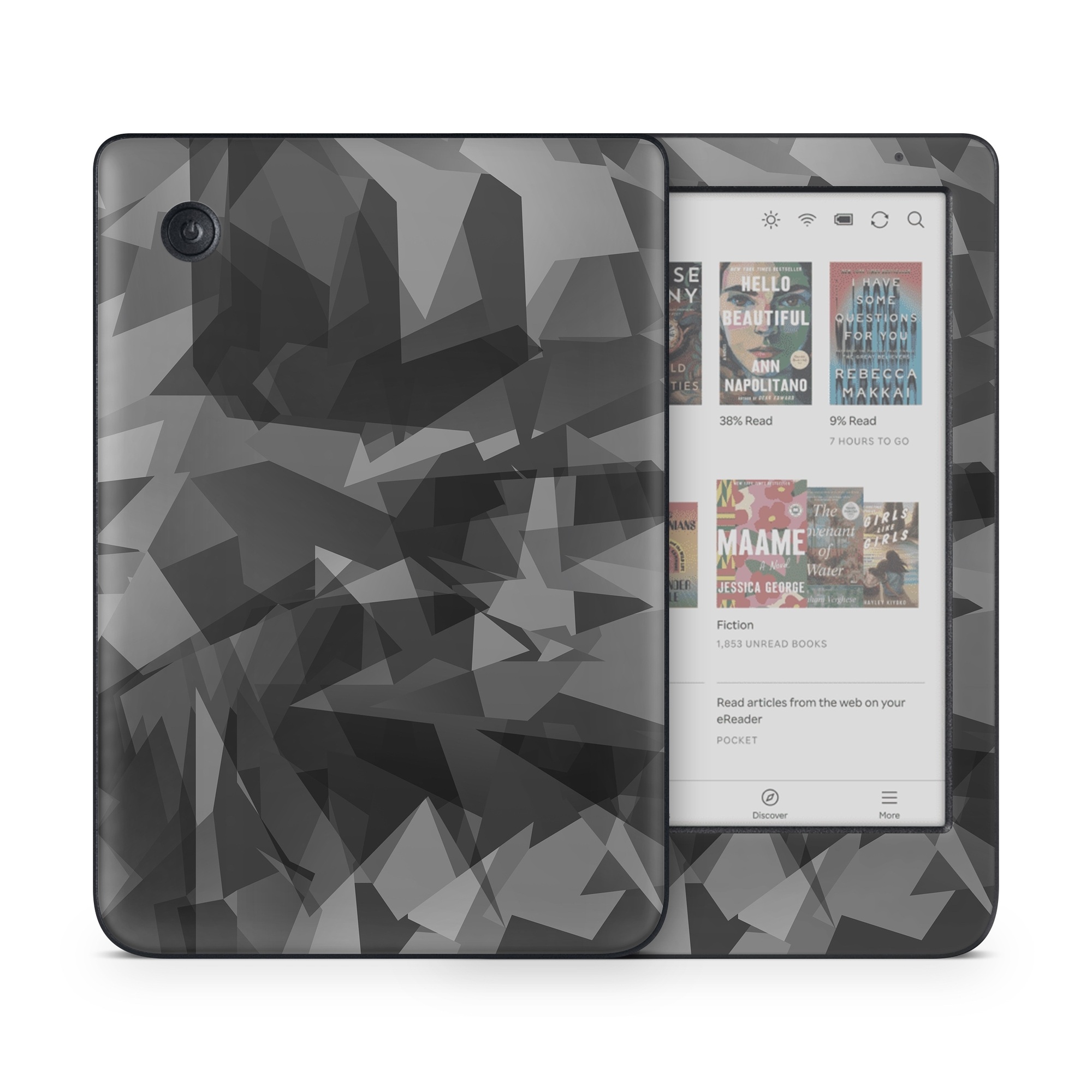 Kobo Clara Colour Skin design of Black, Pattern, Triangle, Black-and-white, Monochrome, Grey, Design, Line, Architecture, Monochrome photography, with black, gray colors