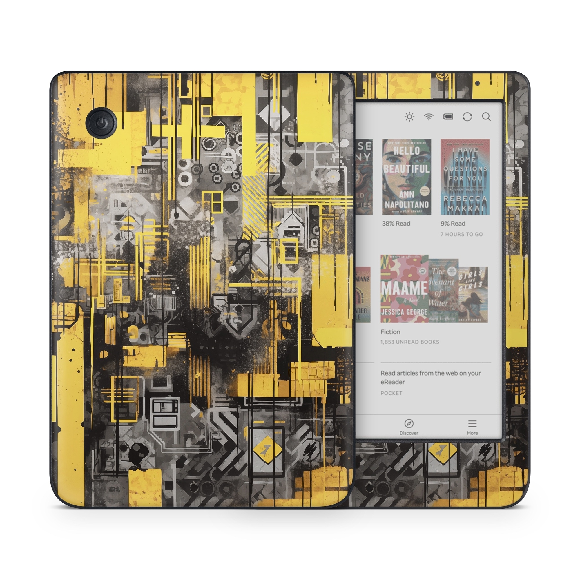 Kobo Clara Colour Skin design of Rectangle, Yellow, Font, Art, City, Engineering, Tints and shades, Pattern, Symmetry, Space, with black, white, gray, yellow colors