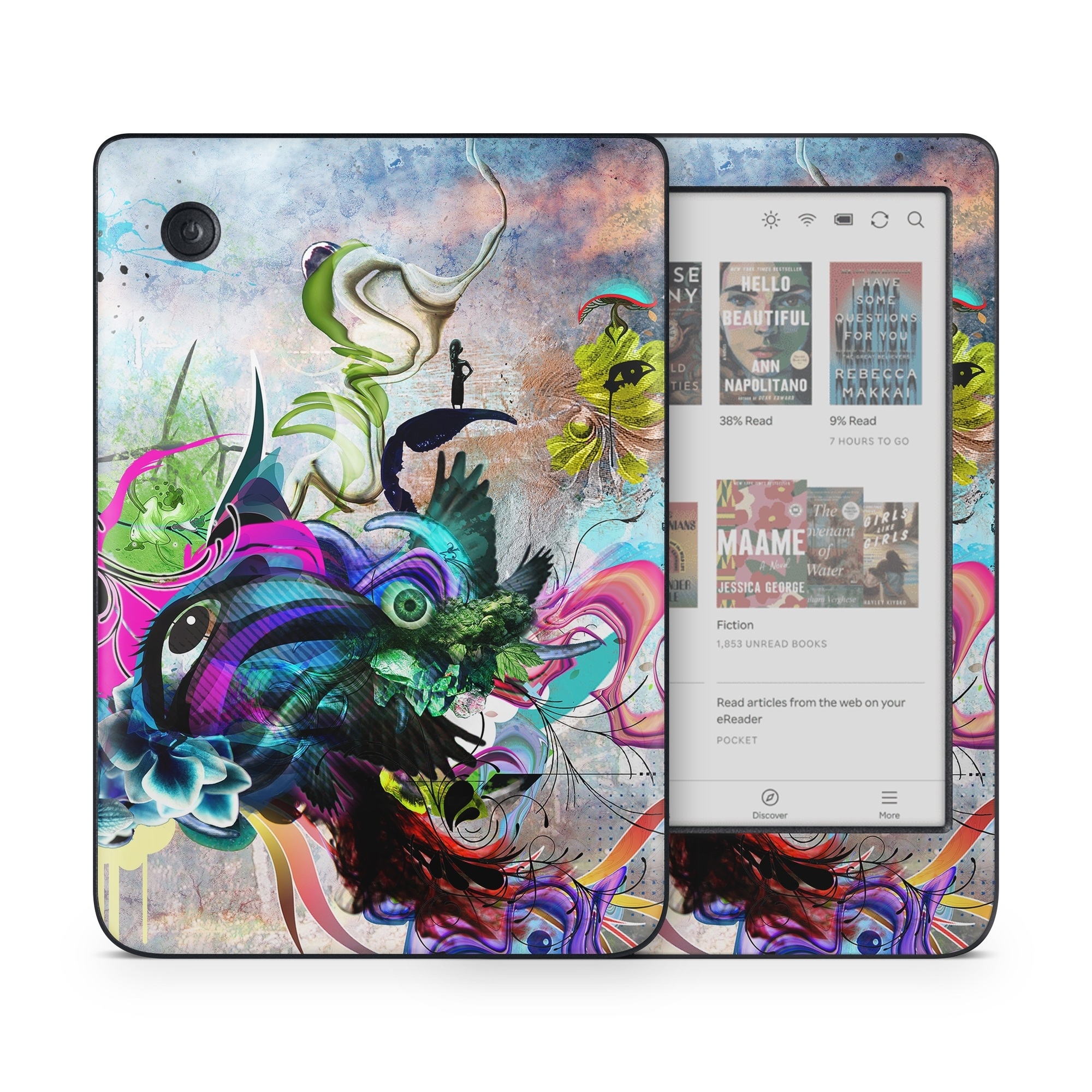 Kobo Clara Colour Skin design of Graphic design, Psychedelic art, Art, Illustration, Purple, Visual arts, Graffiti, Street art, Design, Painting, with gray, black, blue, green, purple colors