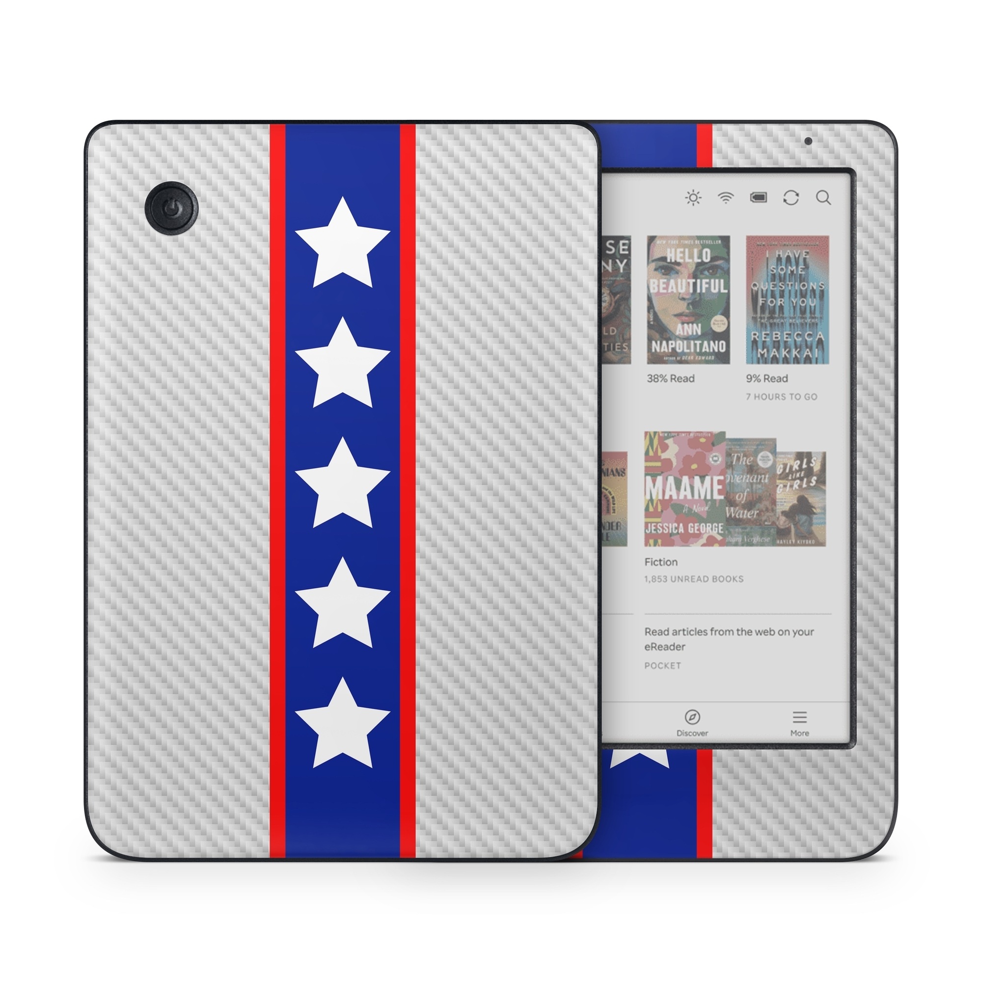 Kobo Clara Colour Skin design of Flag of the united states, Flag, Font, Parallel, Electric blue, Rectangle, Pattern, Flag Day (USA), Symbol, Carmine, with gray, white, blue, red colors