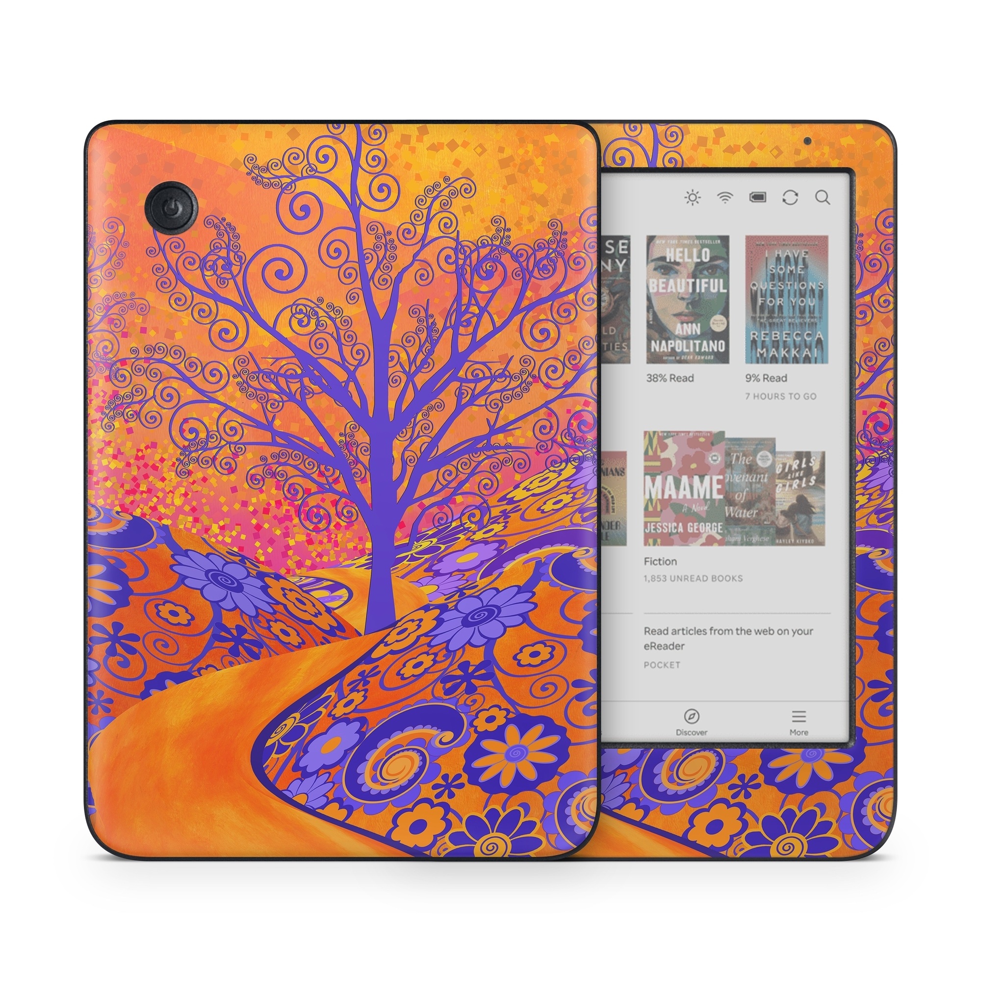 Kobo Clara Colour Skin design of Blue, Orange, Art, Acrylic paint, Modern art, Pattern, Visual arts, Painting, Majorelle blue, Psychedelic art, with orange, yellow, red, purple colors