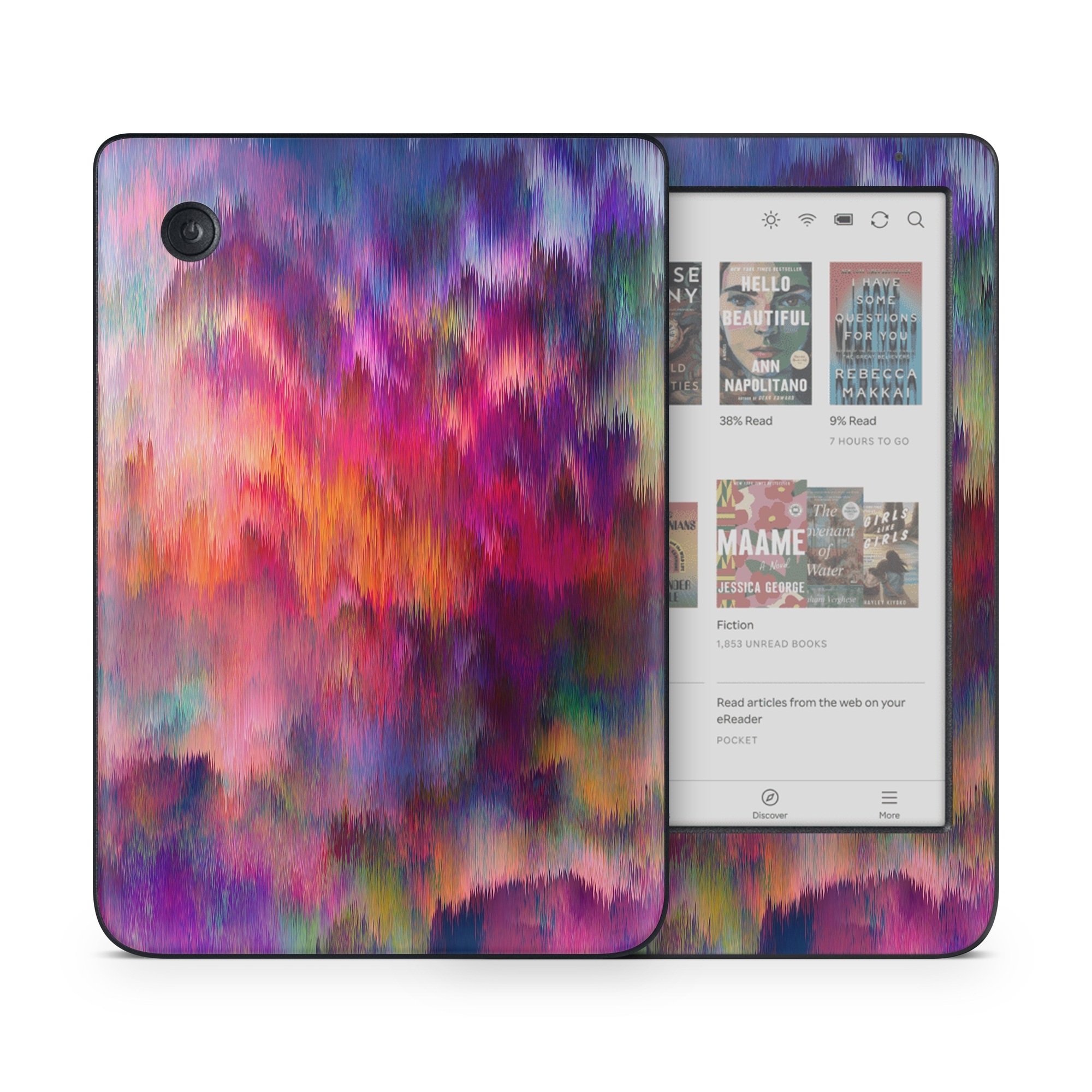 Kobo Clara Colour Skin design of Sky, Purple, Pink, Blue, Violet, Painting, Watercolor paint, Lavender, Cloud, Art, with red, blue, purple, orange, green colors