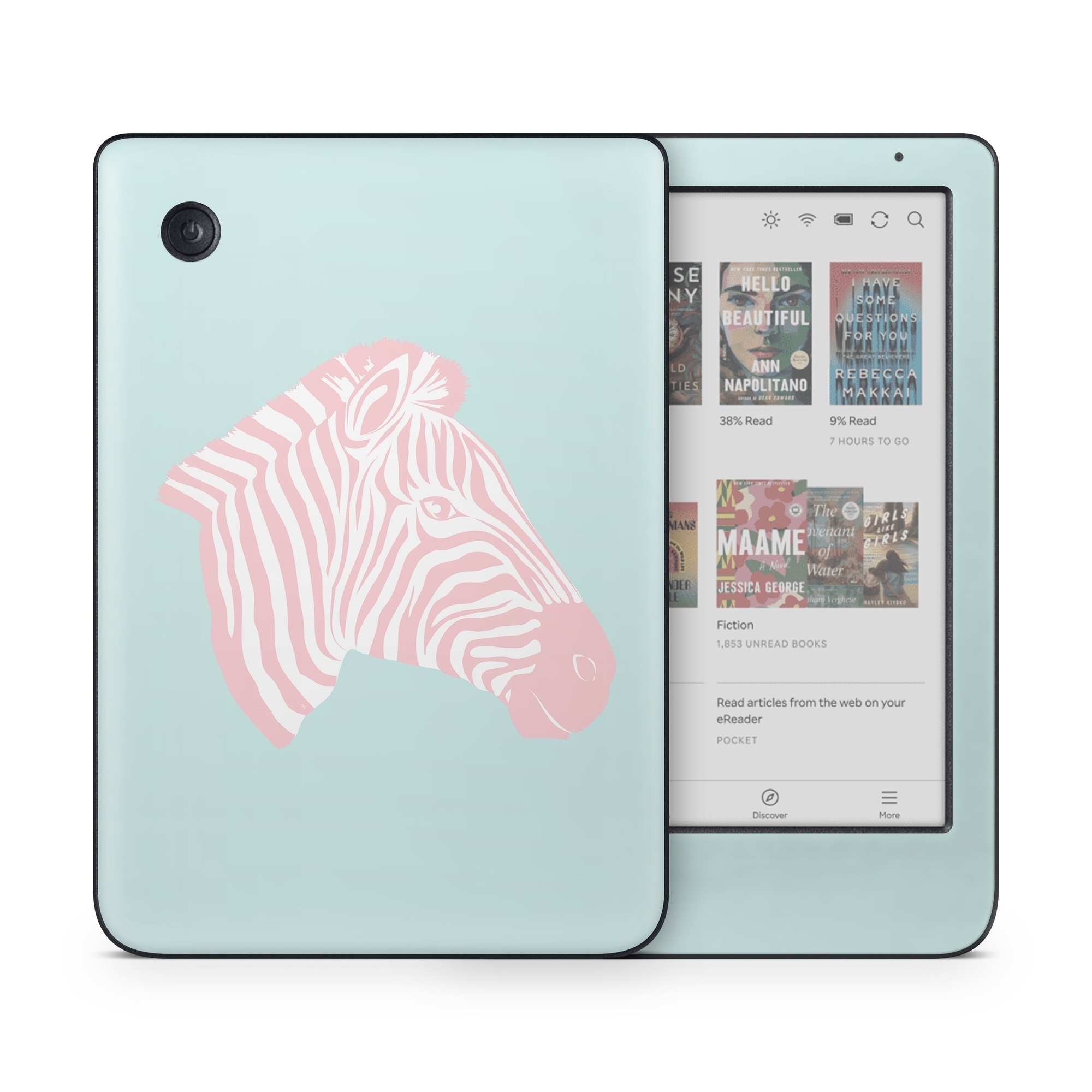 Kobo Clara Colour Skin design of Sleeve, Fin, Art, Terrestrial animal, Snout, Painting, Fish, Marine biology, Magenta, Pattern, with pink, white, blue colors