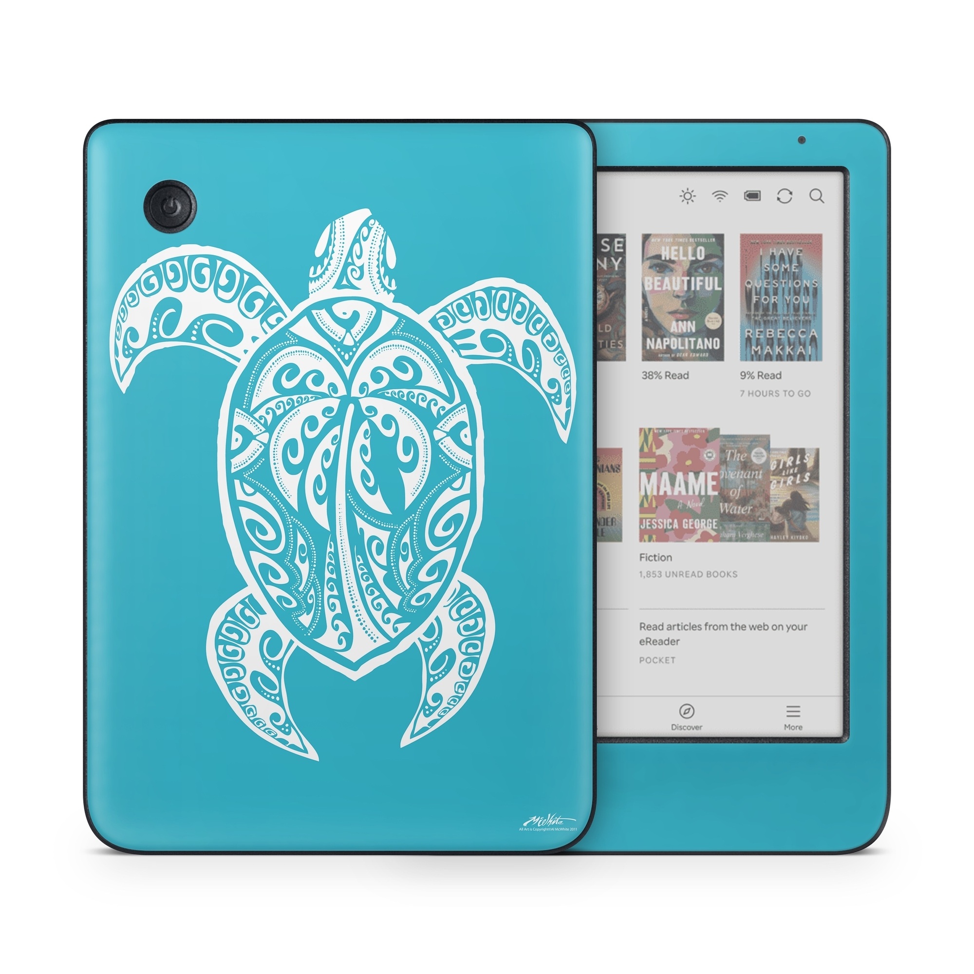 Kobo Clara Colour Skin design of Sea turtle, Turtle, Green sea turtle, Reptile, Illustration, with blue, white colors