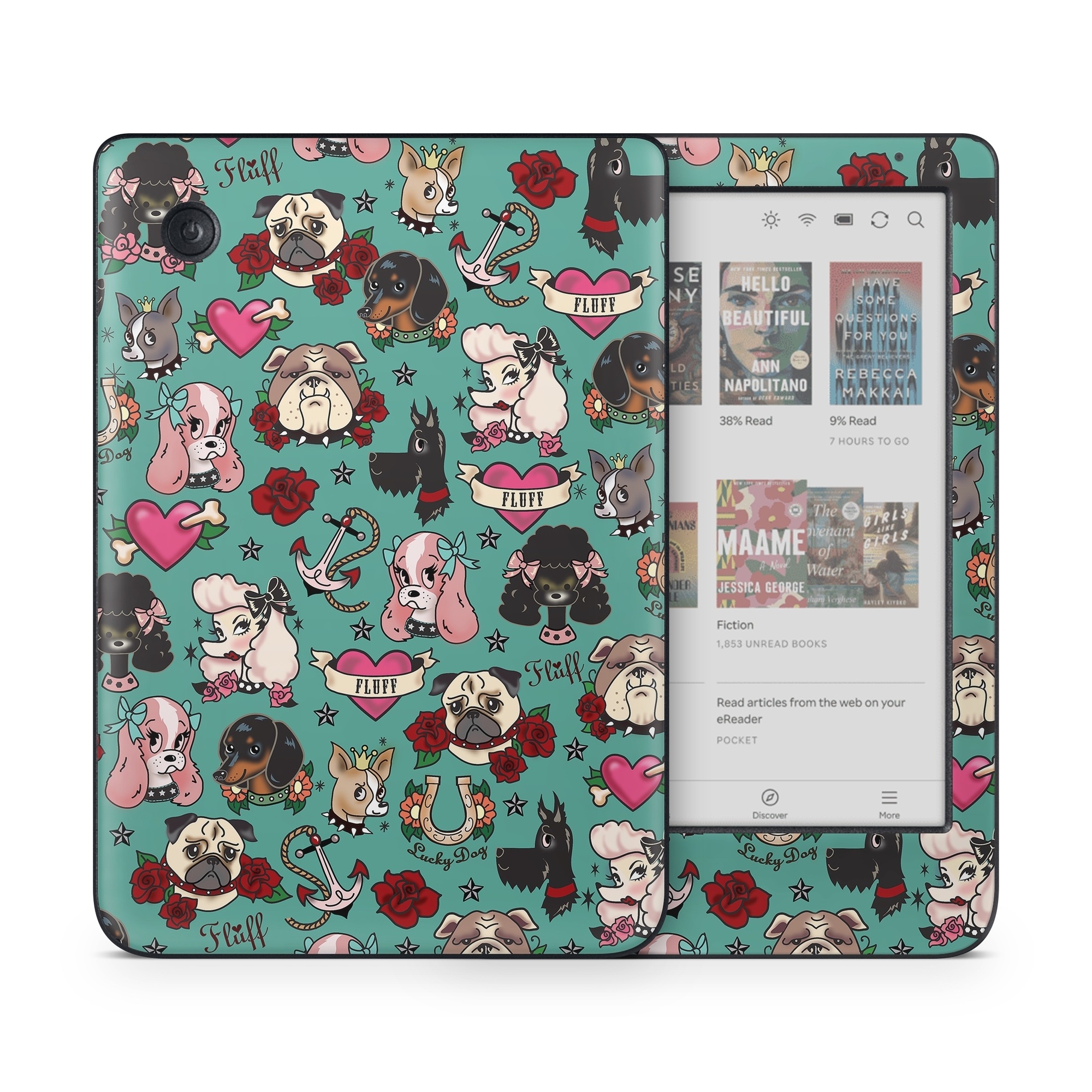 Kobo Clara Colour Skin design of Cartoon, Pattern, Illustration, Design, Crowd, Textile, Art, with blue, brown, red, white, black, green, gray colors